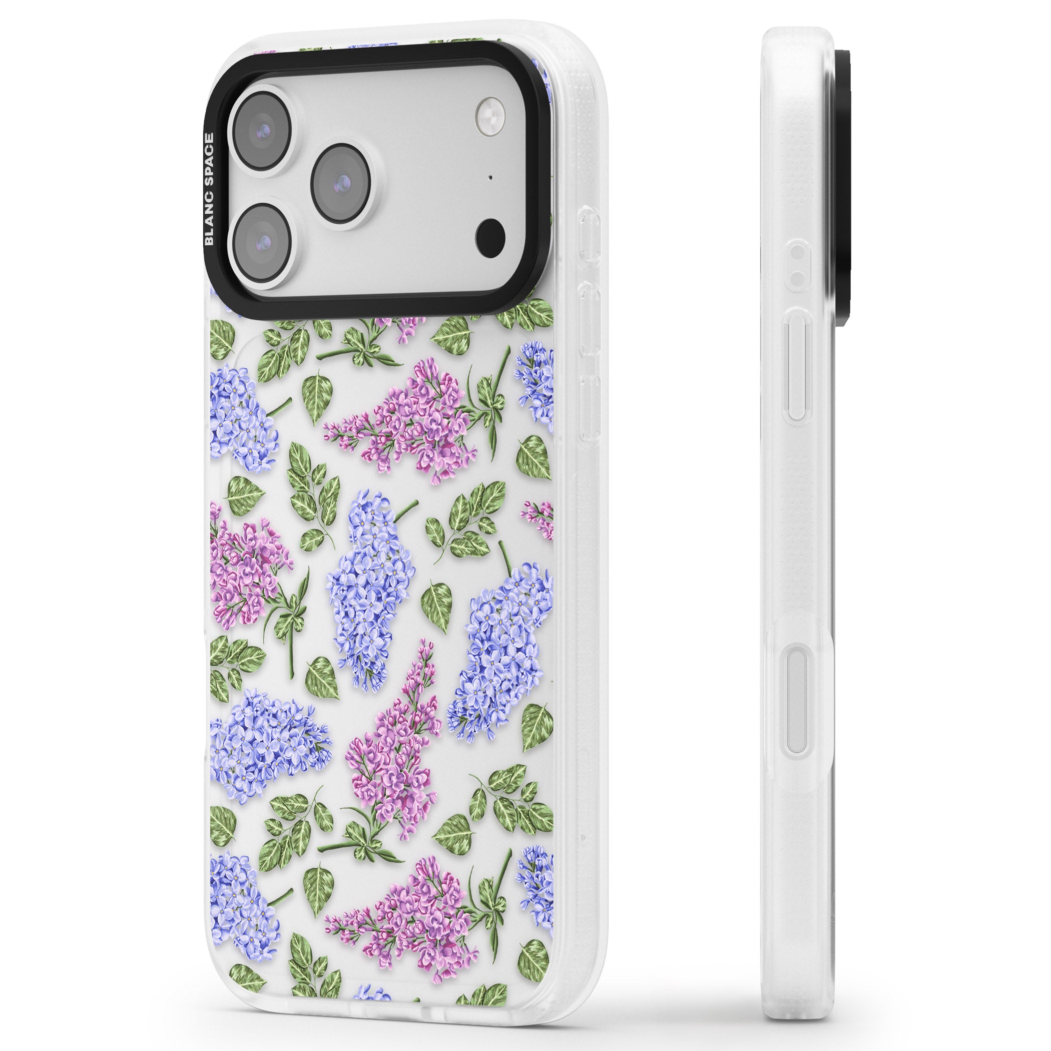 Purple Blossoms Transparent Floral iPhone 17 Pro Max Impact Air Clear Phone Case Side Profile