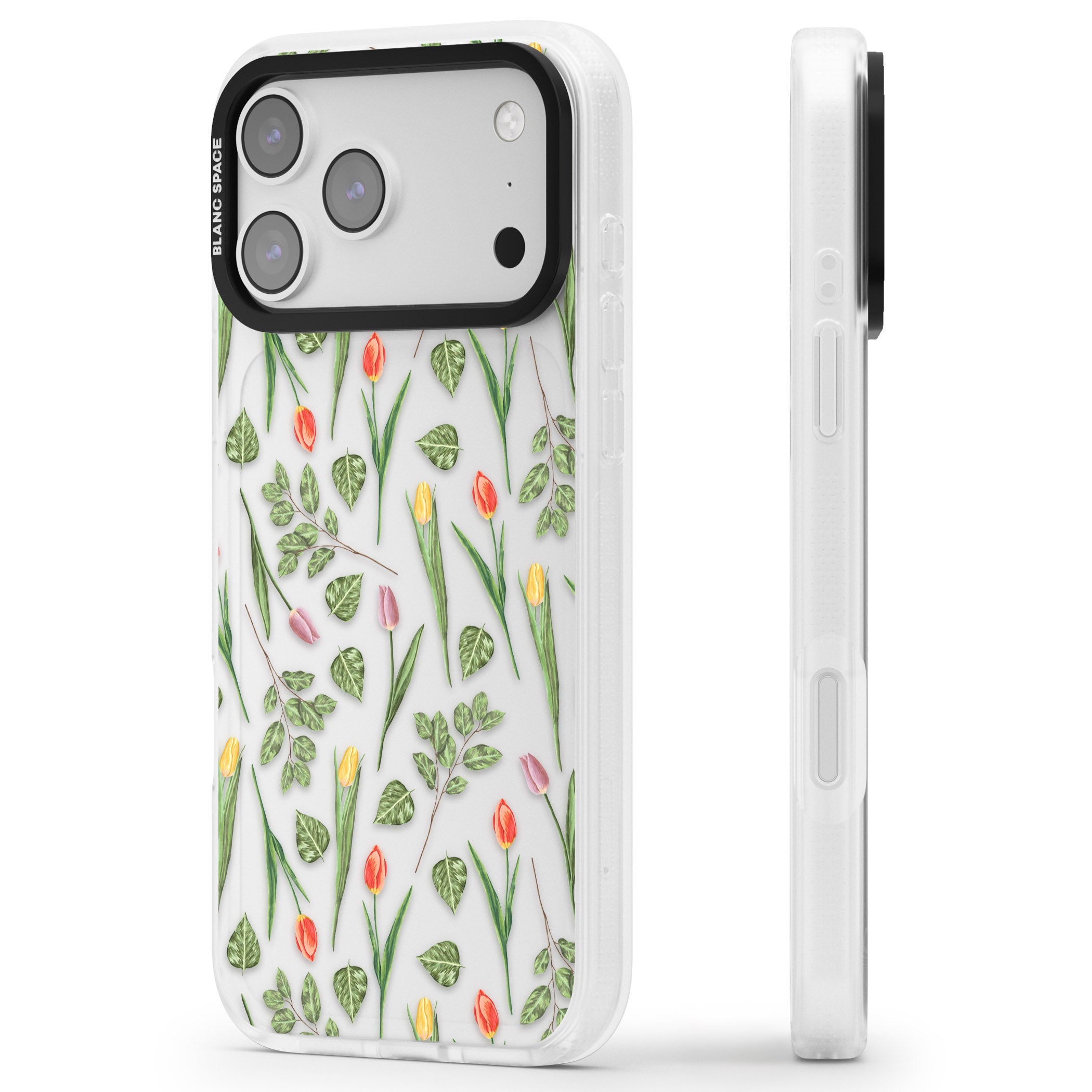 Spring Tulips Floral iPhone 17 Pro Max Impact Air Clear Phone Case Side Profile