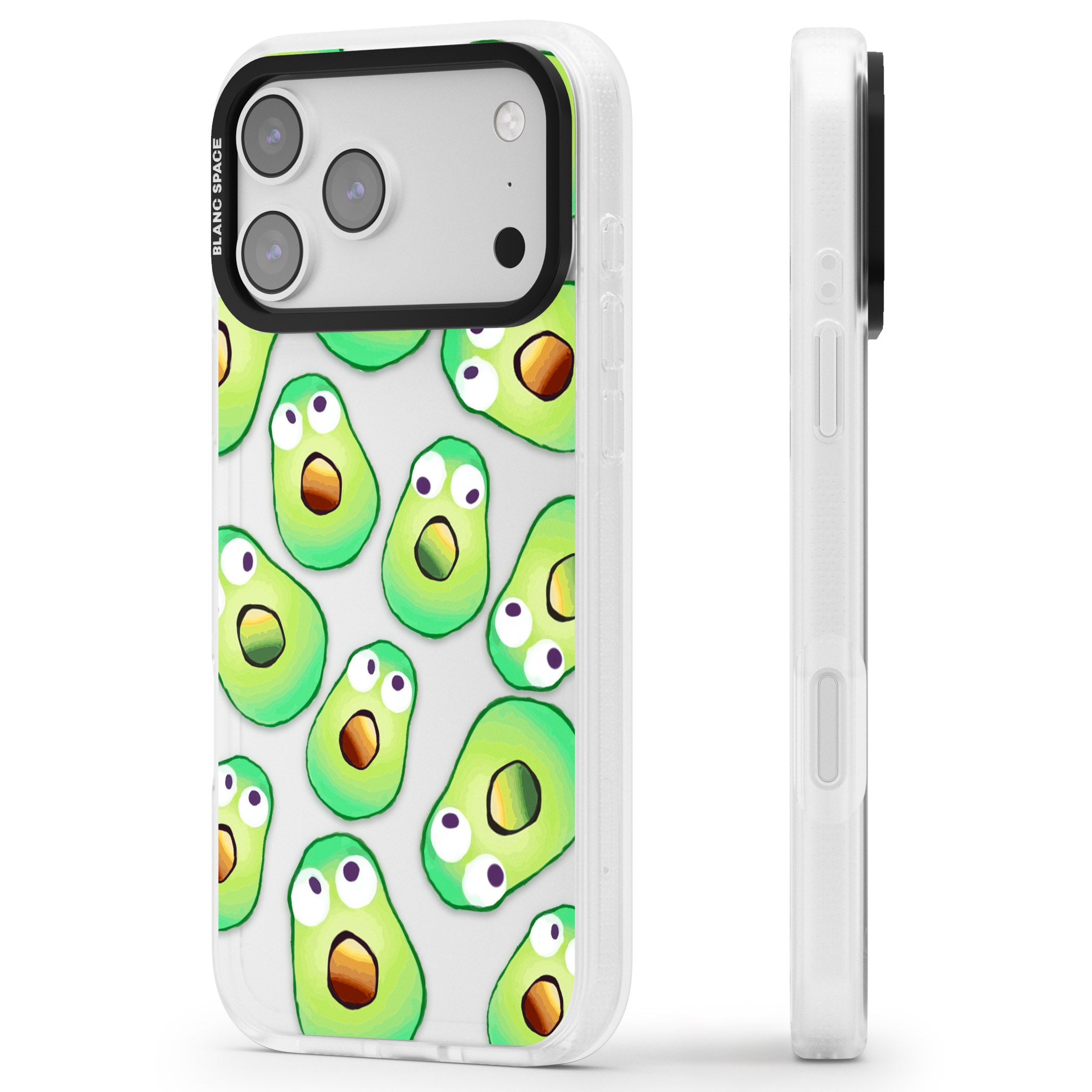 Shocked Avocados iPhone 17 Pro Max Impact Air Clear Phone Case Side Profile