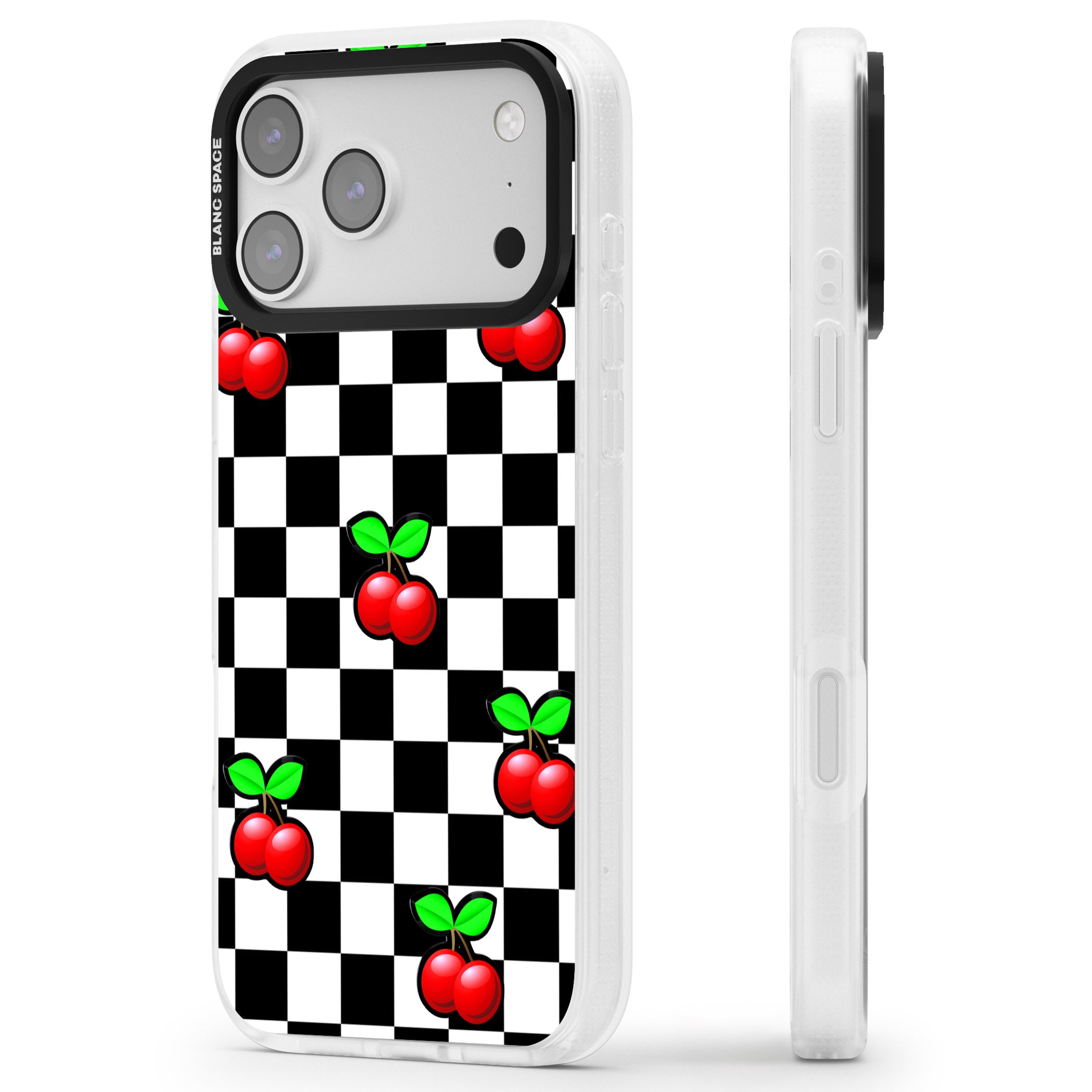 Checkered Cherry iPhone 17 Pro Max Impact Air Clear Phone Case Side Profile