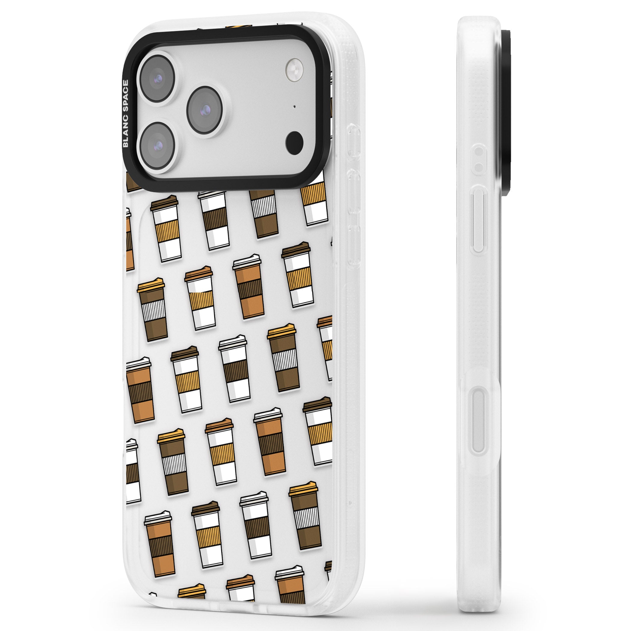 Coffee Cup Pattern iPhone 17 Pro Max Impact Air Clear Phone Case Side Profile