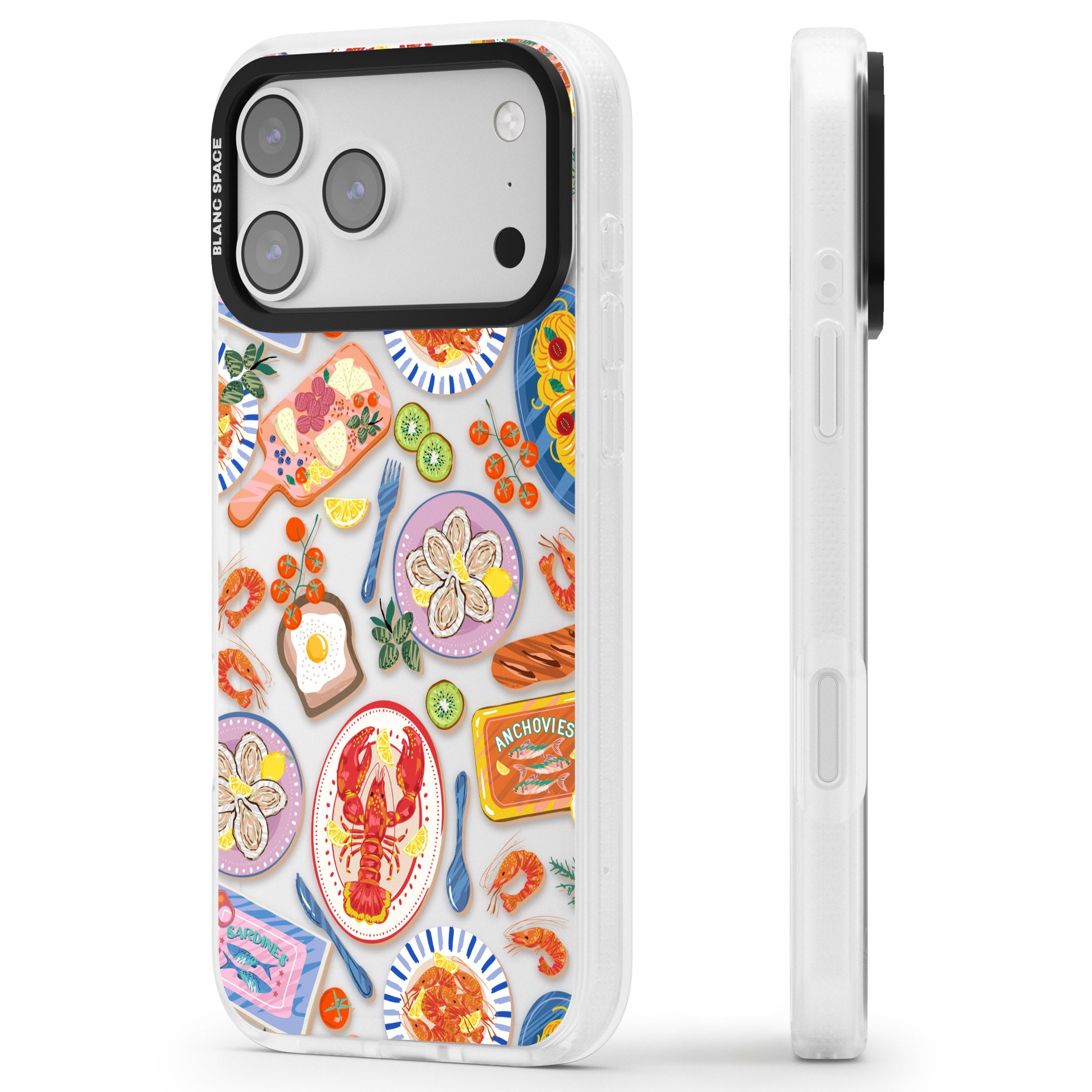 Seafood Pattern iPhone 17 Pro Max Impact Air Clear Phone Case Side Profile