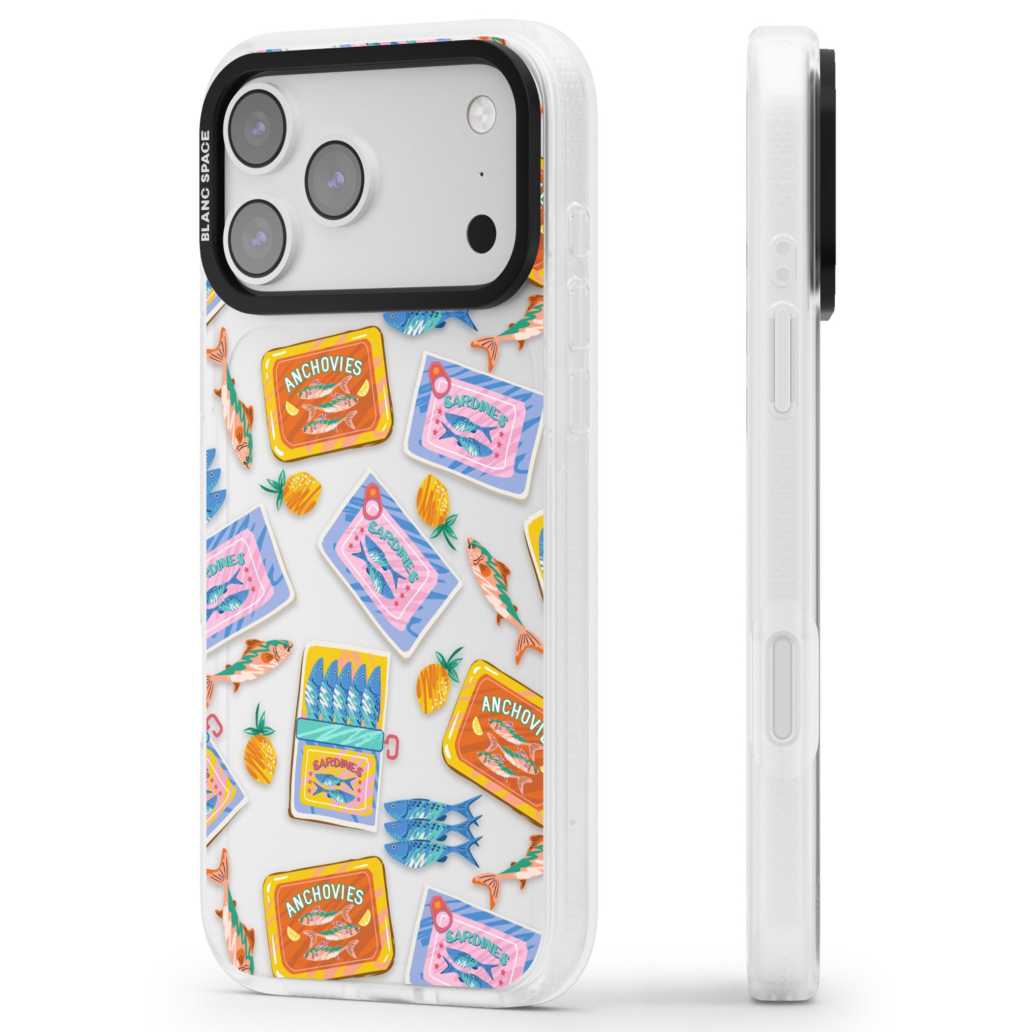 Sardines & Anchovies iPhone 17 Pro Max Impact Air Clear Phone Case Side Profile