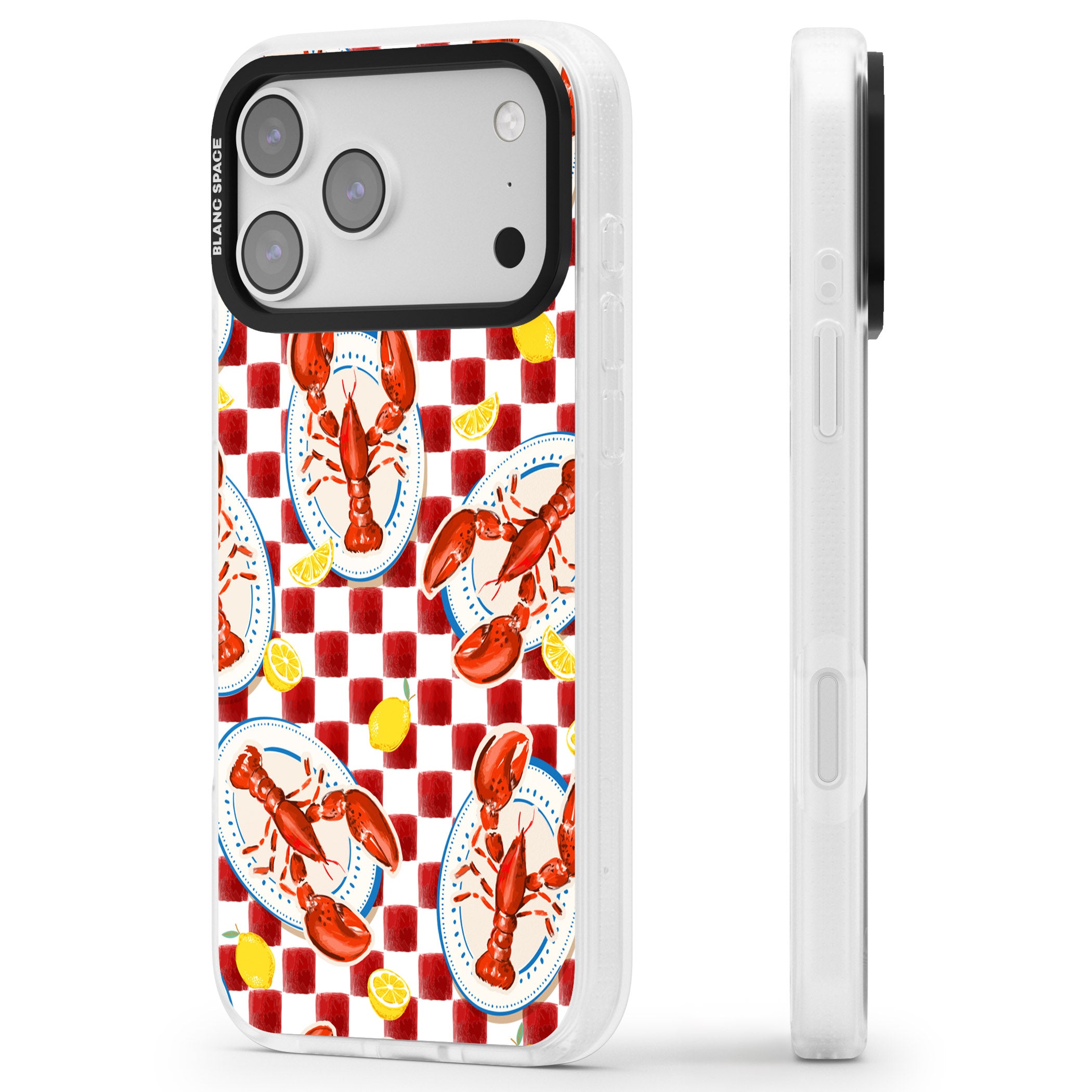 Red Lobster Checkered iPhone 17 Pro Max Impact Air Clear Phone Case Side Profile
