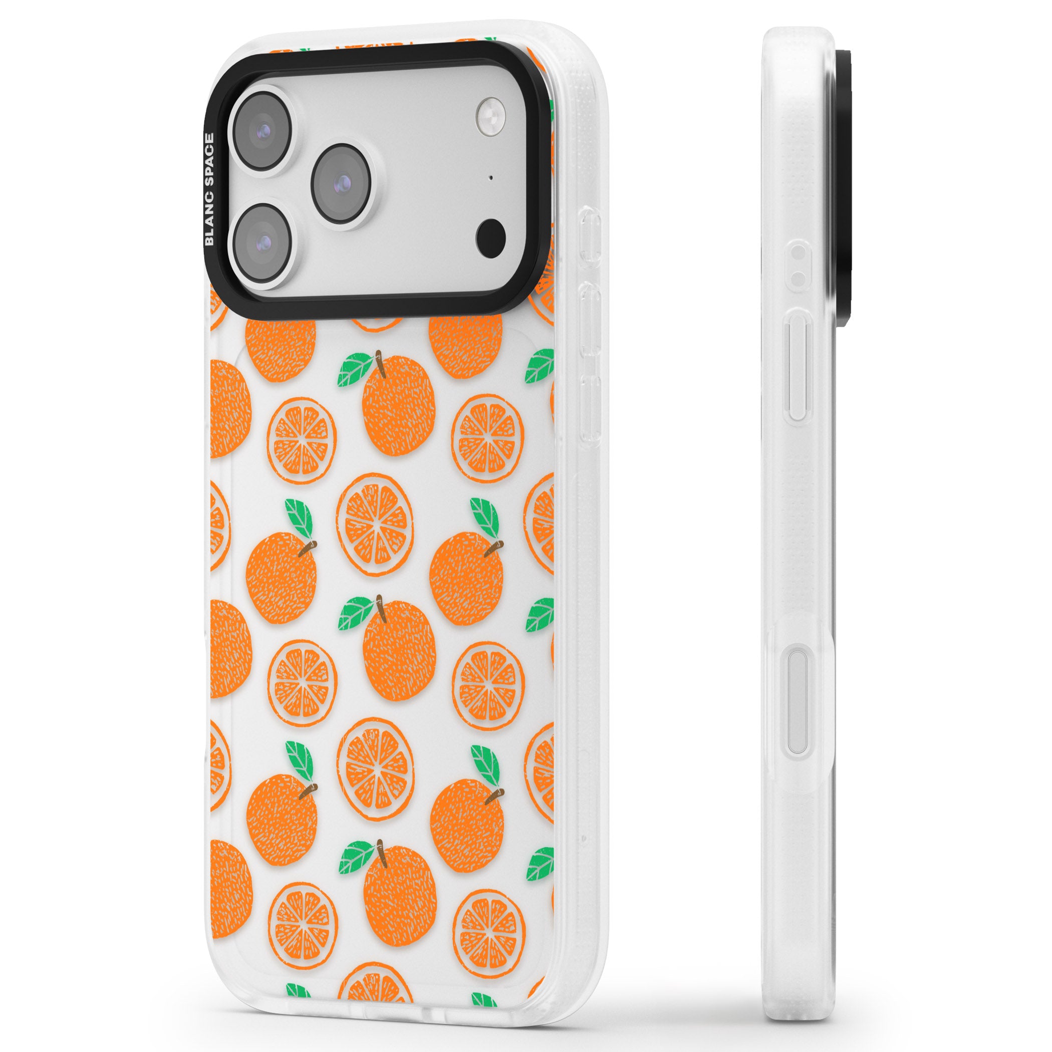 Orange Pattern iPhone 17 Pro Max Impact Air Clear Phone Case Side Profile