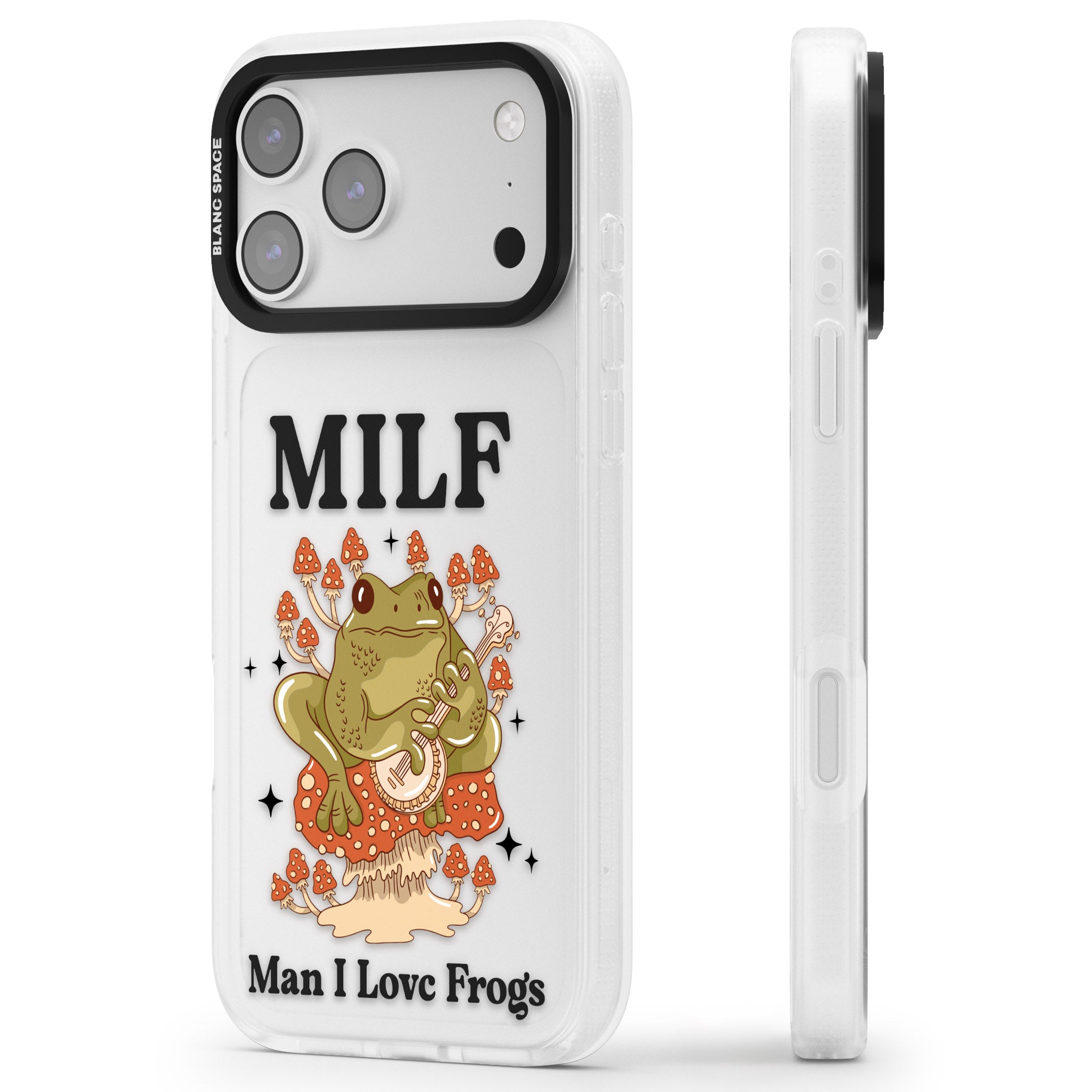 Man I Love Frogs iPhone 17 Pro Max Impact Air Clear Phone Case Side Profile
