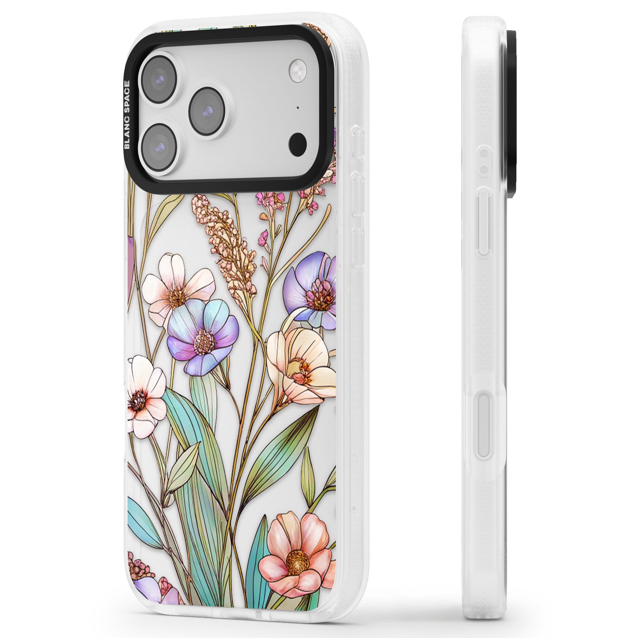 Glass Summer Flowers iPhone 17 Pro Max Impact Air Clear Phone Case Side Profile