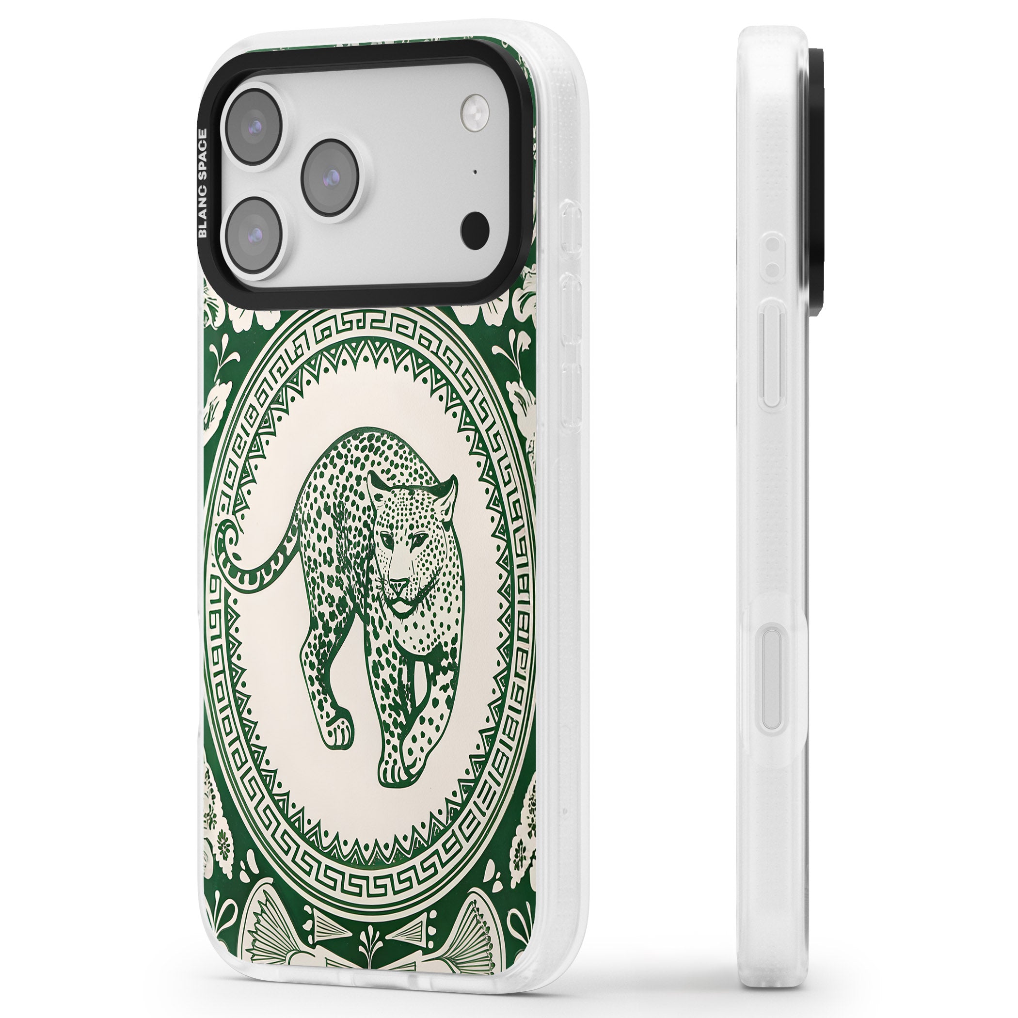 Green Leopard iPhone 17 Pro Max Impact Air Clear Phone Case Side Profile