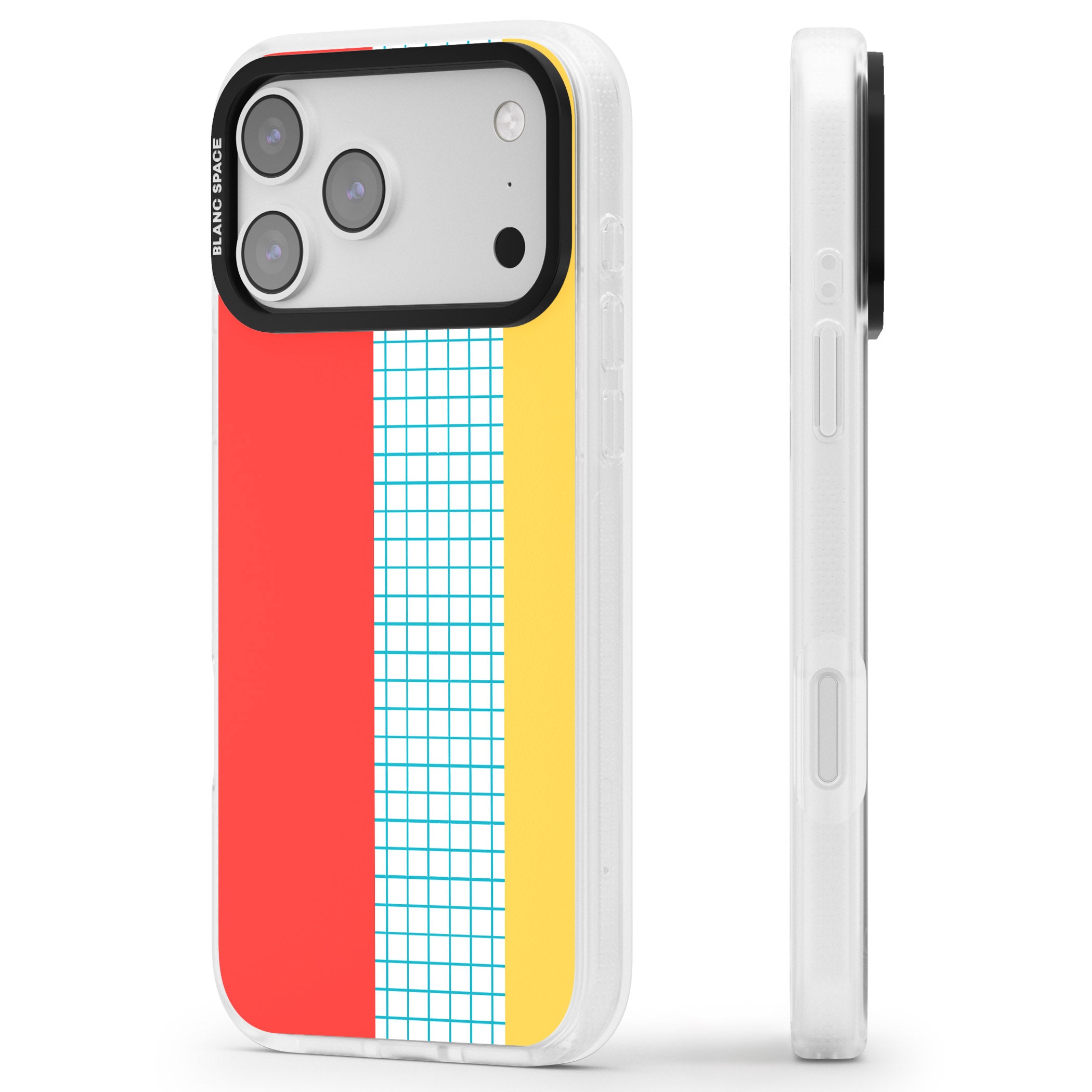 Abstract Grid Red, Blue, Yellow iPhone 17 Pro Max Impact Air Clear Phone Case Side Profile