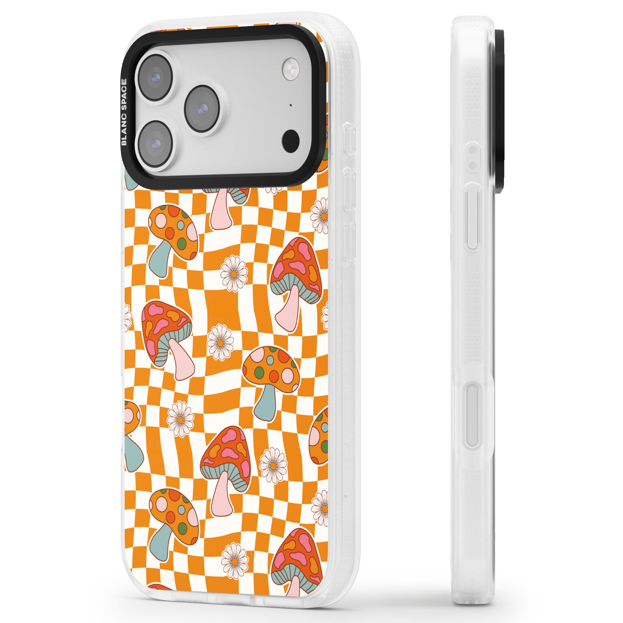 Wavy Checked Shrooms iPhone 17 Pro Max Impact Air Clear Phone Case Side Profile