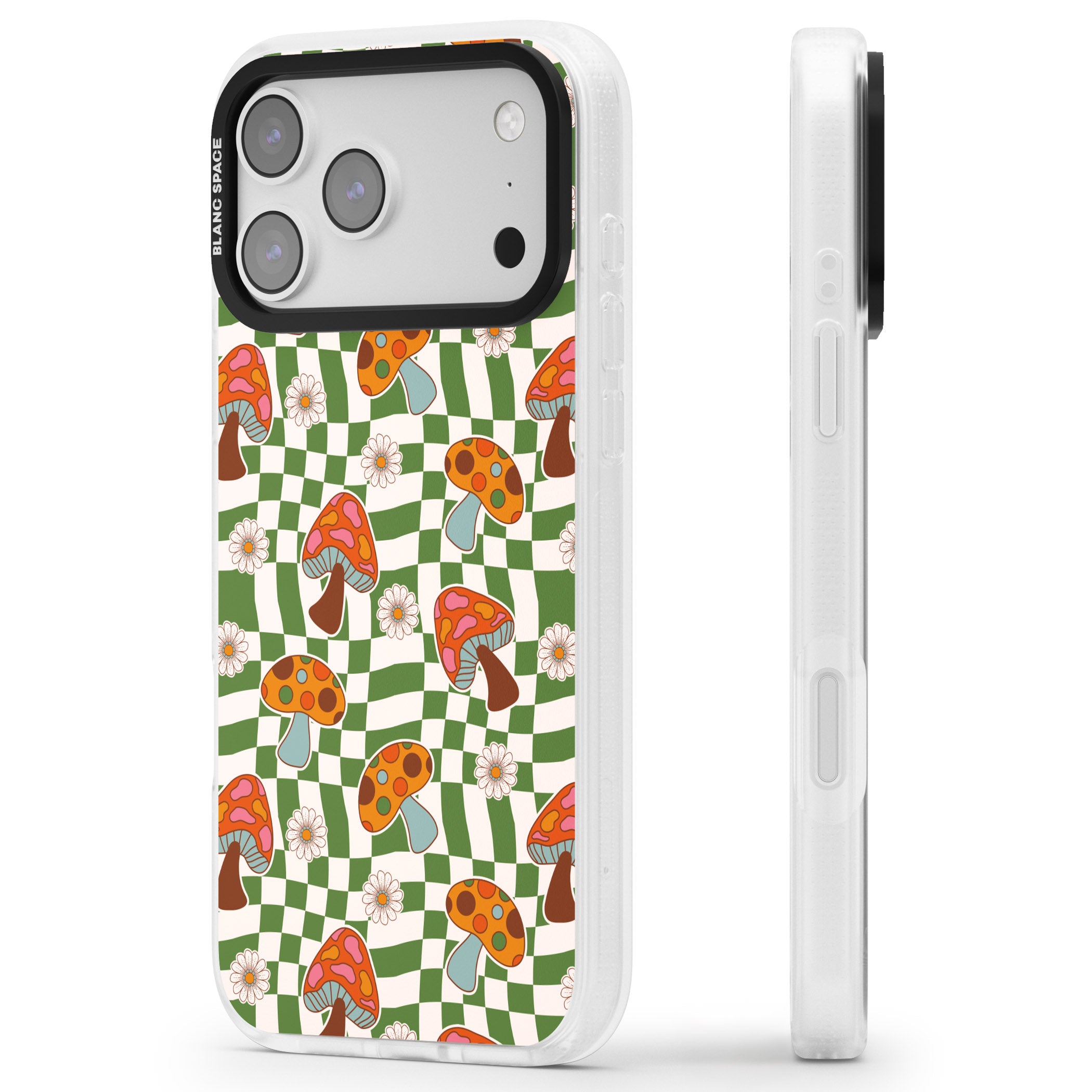 Wavy Checked Shroom & Bloom iPhone 17 Pro Max Impact Air Clear Phone Case Side Profile