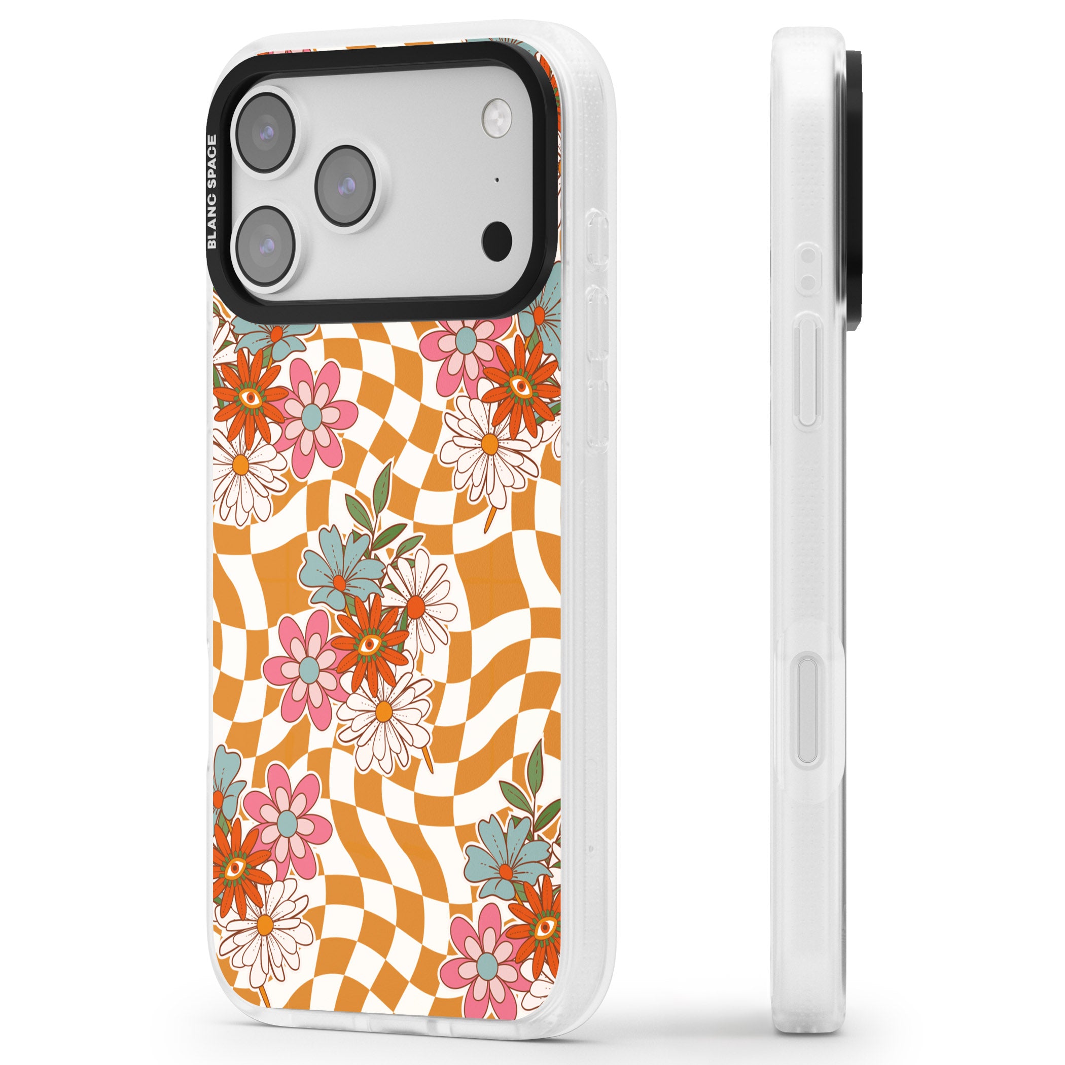 Wavy Checked Bloom iPhone 17 Pro Max Impact Air Clear Phone Case Side Profile