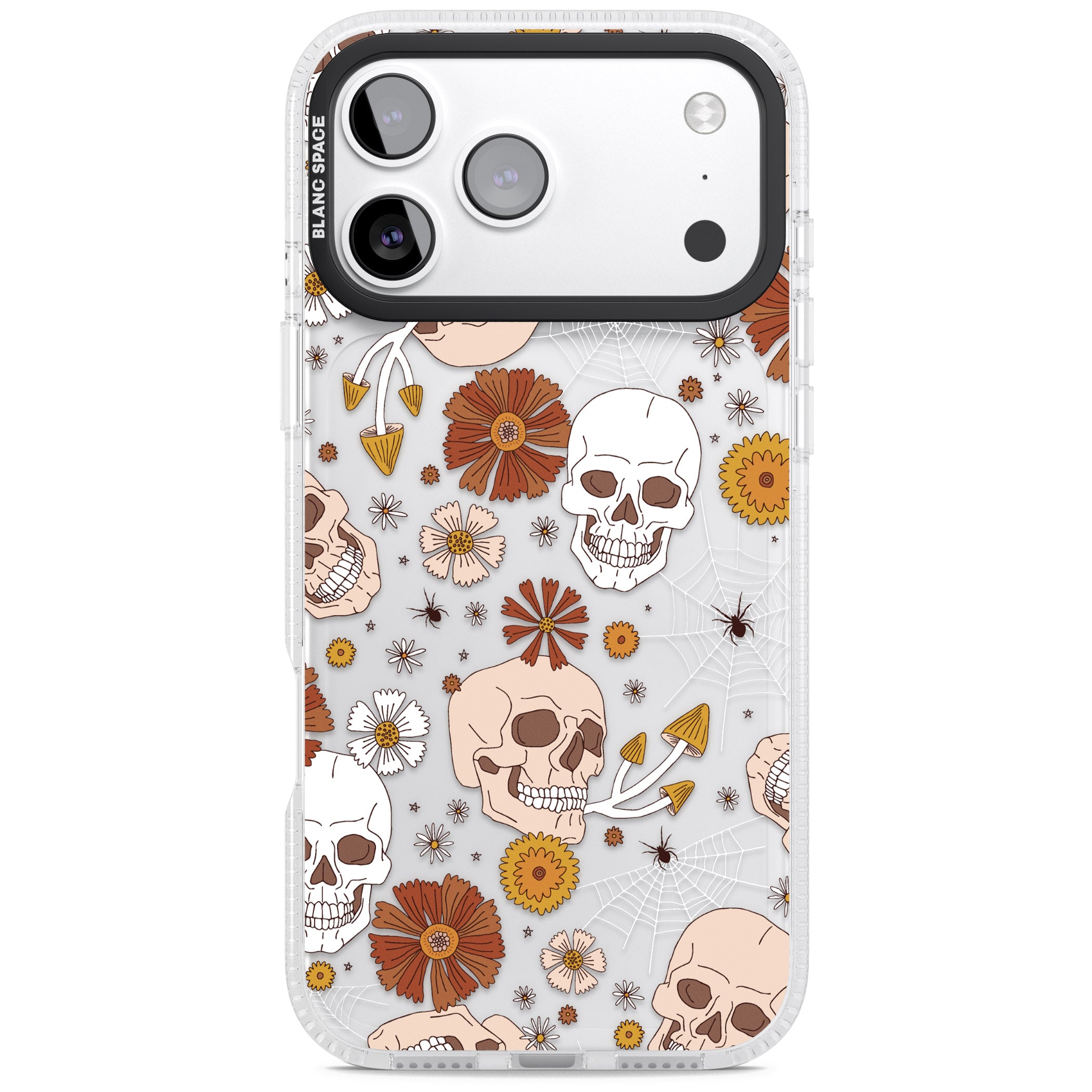 Halloween Skulls And Flowers iPhone 17 Pro Max Impact Air Clear Phone Case