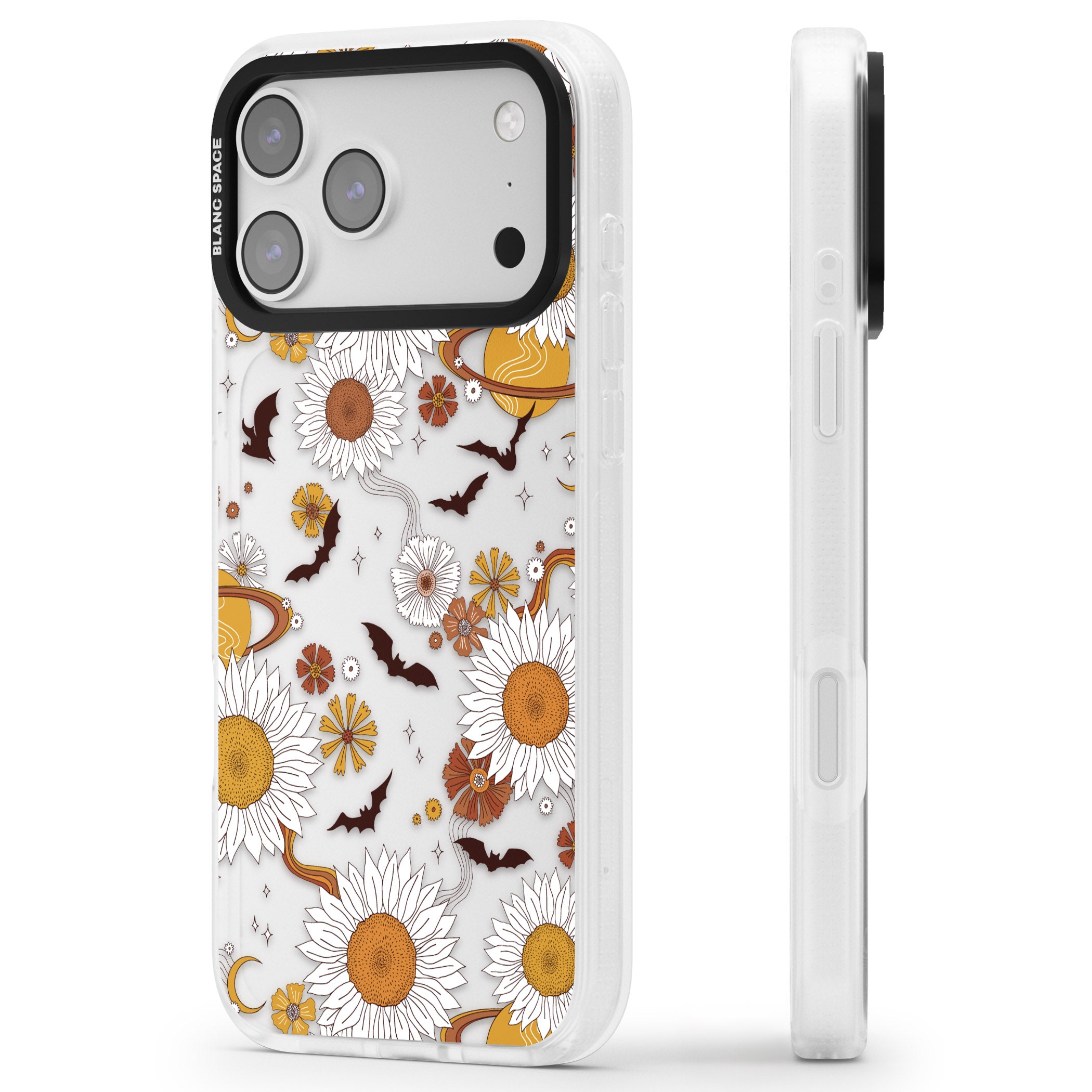 Halloween Bats And Planets iPhone 17 Pro Max Impact Air Clear Phone Case Side Profile