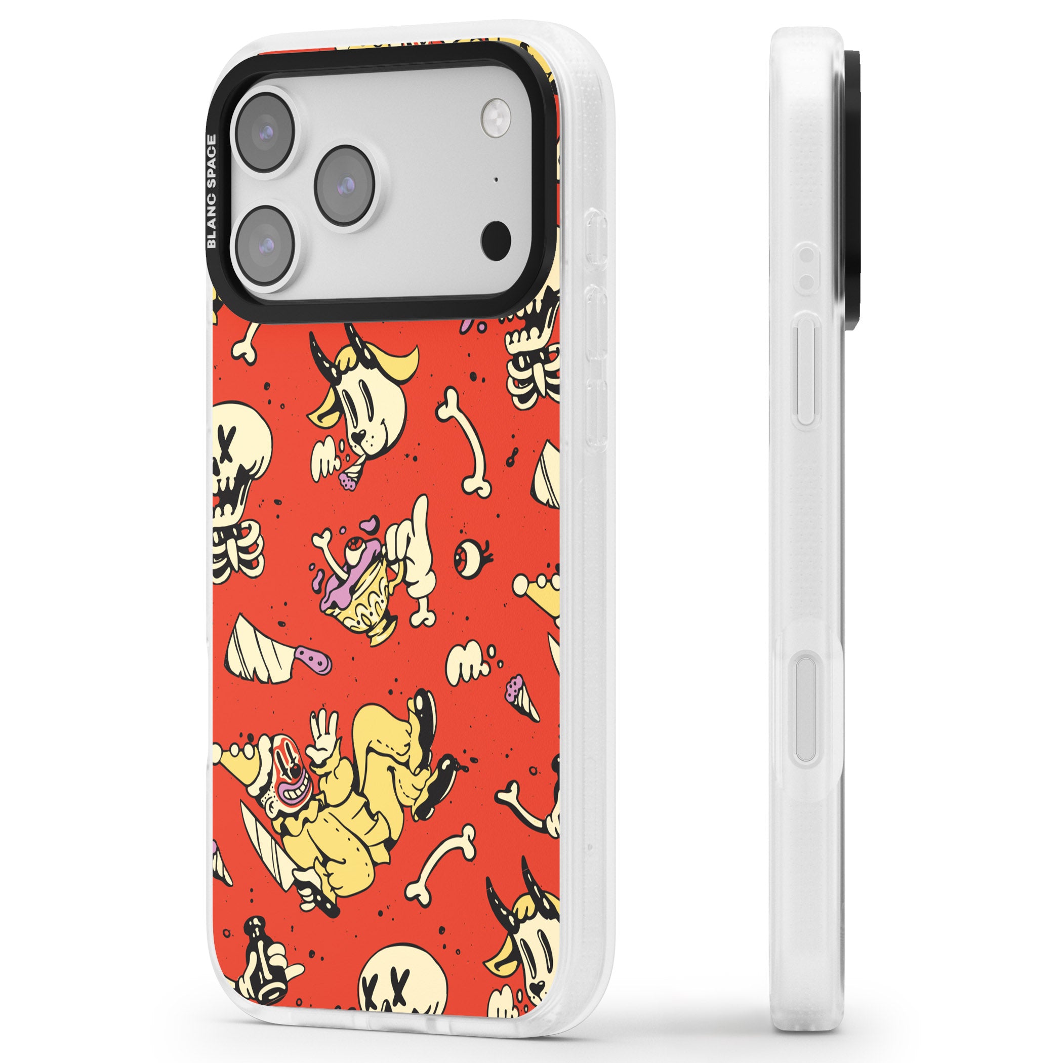 Red Retro Halloween Pattern iPhone 17 Pro Max Impact Air Clear Phone Case Side Profile