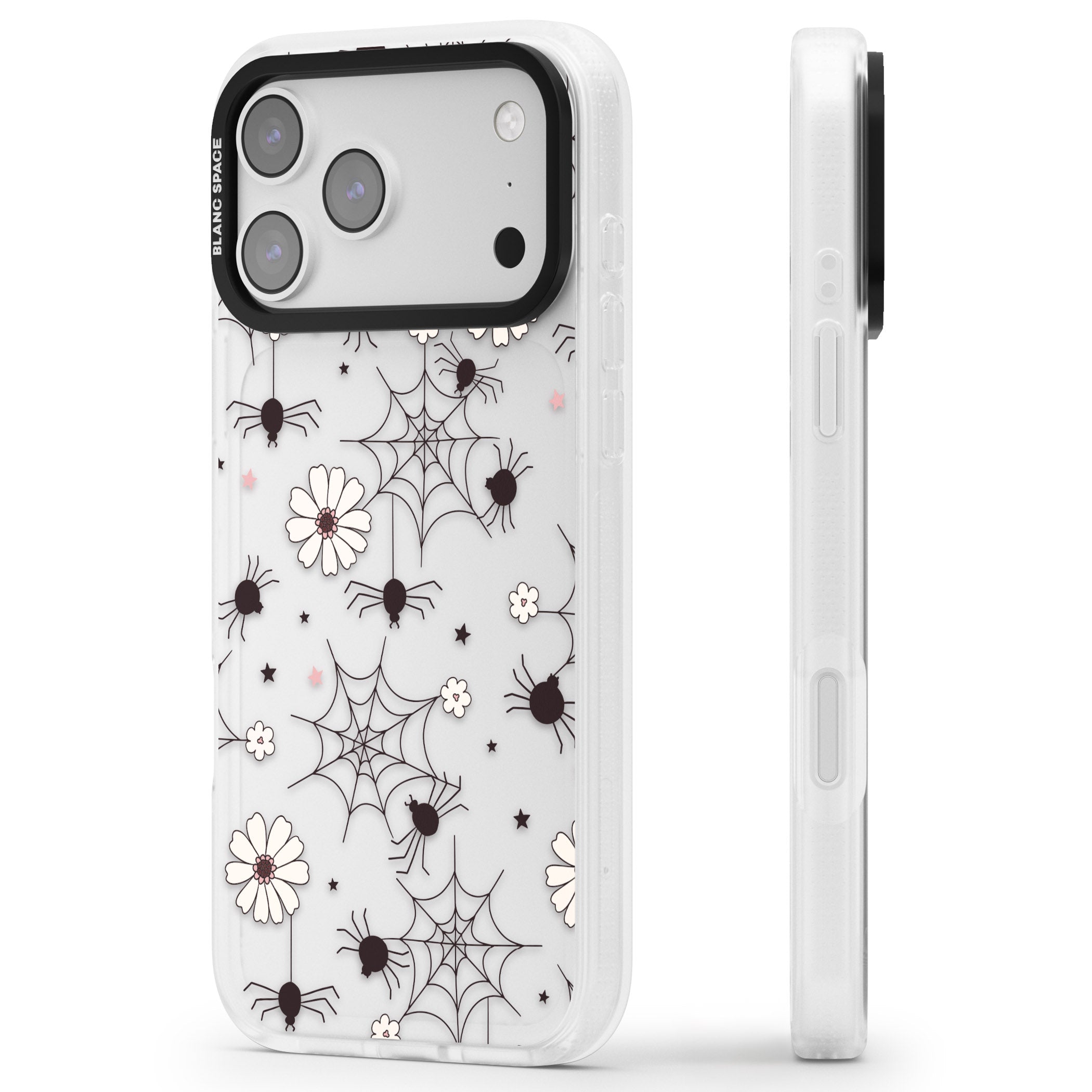 Spiders And Flowers Pattern iPhone 17 Pro Max Impact Air Clear Phone Case Side Profile