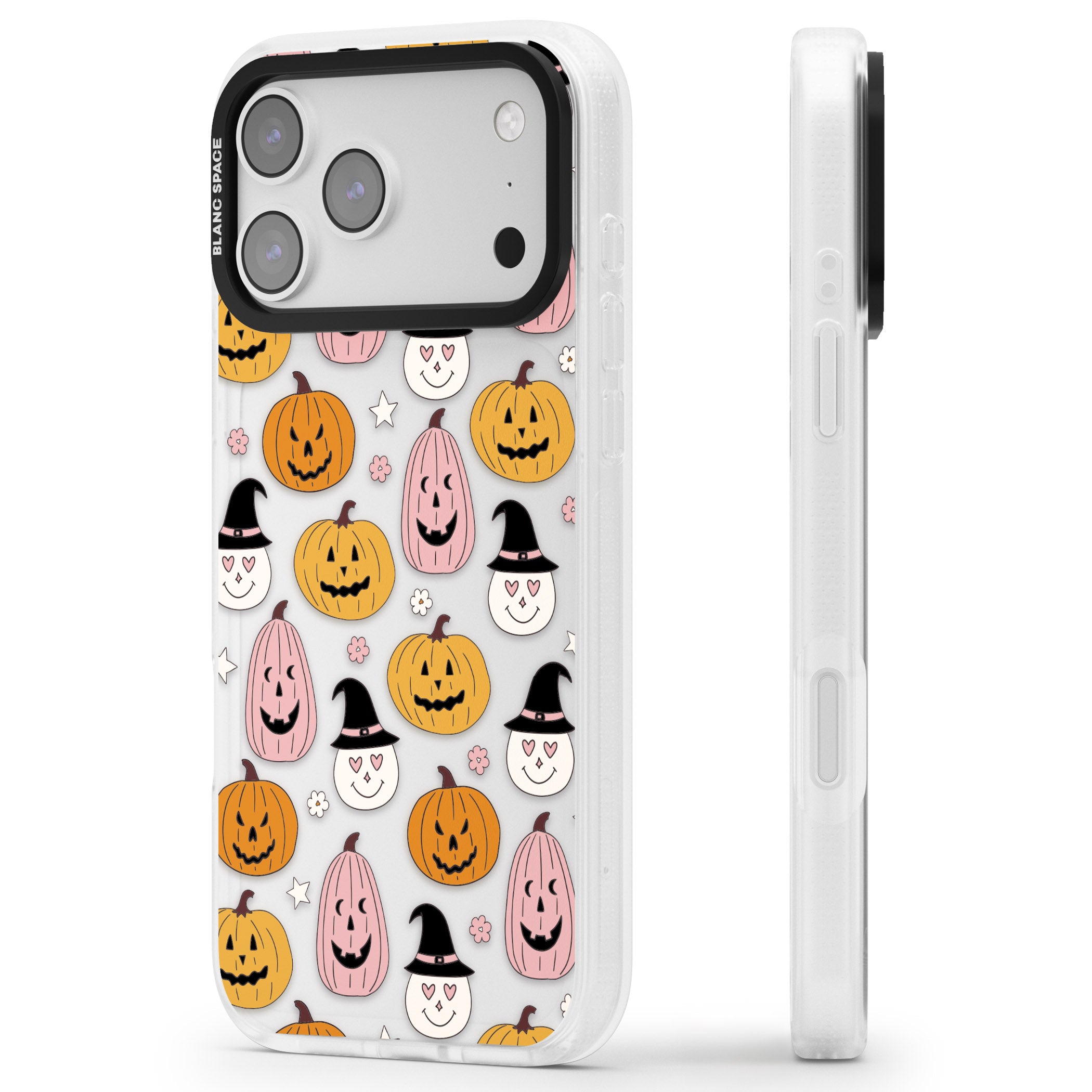 Witches And Pumpkins Pattern iPhone 17 Pro Max Impact Air Clear Phone Case Side Profile