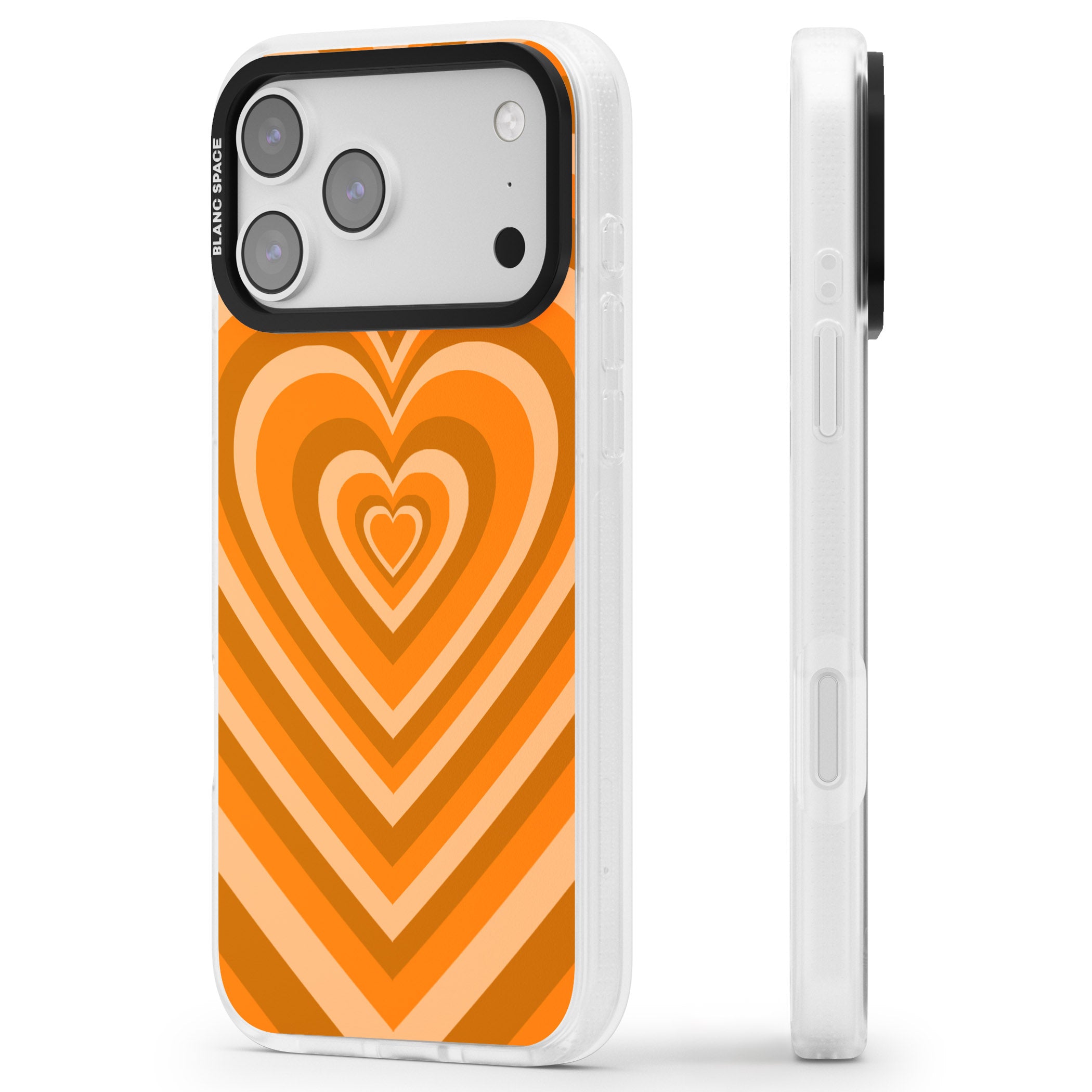 Orange Heart Illusion iPhone 17 Pro Max Impact Air Clear Phone Case Side Profile