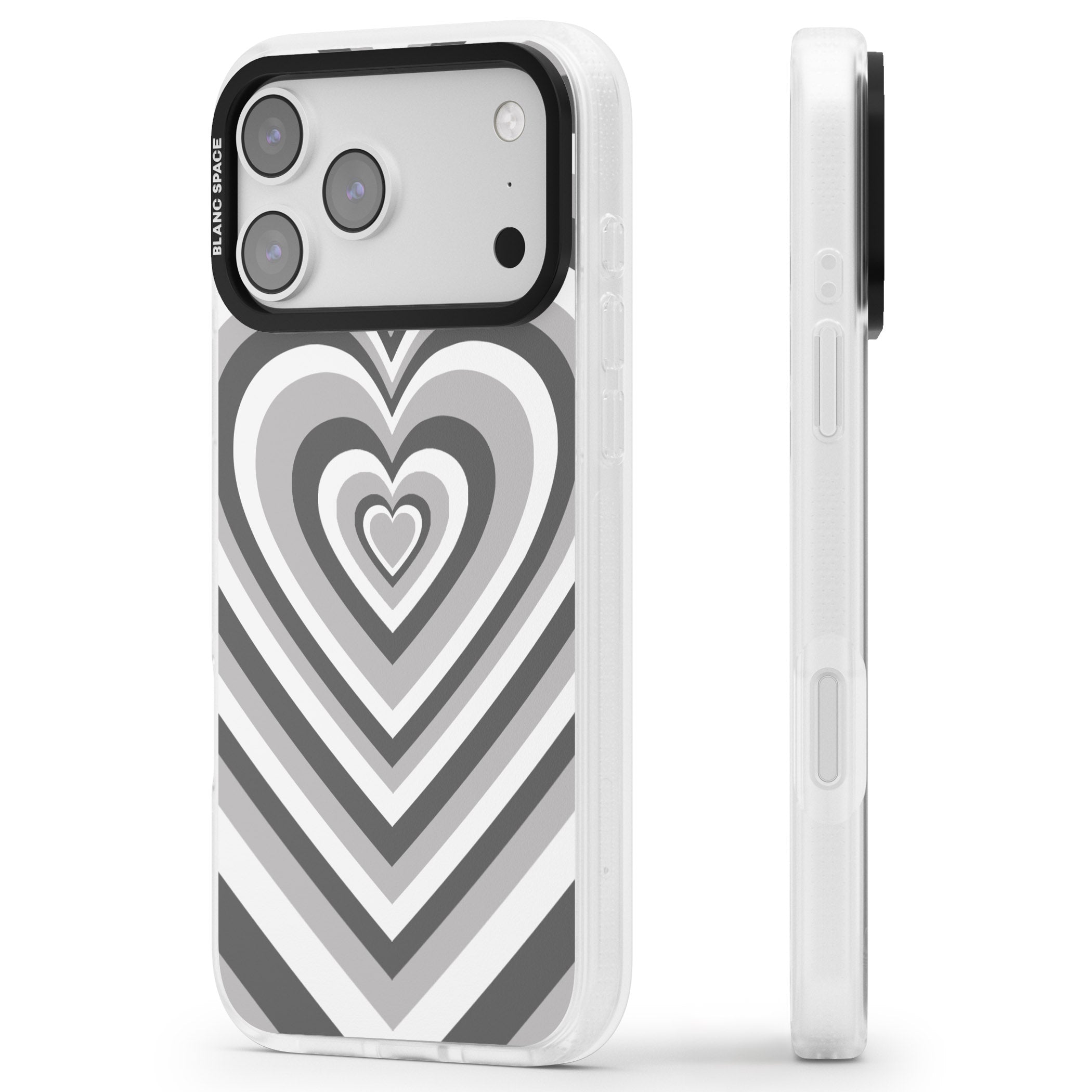 Monochrome Heart Illusion iPhone 17 Pro Max Impact Air Clear Phone Case Side Profile