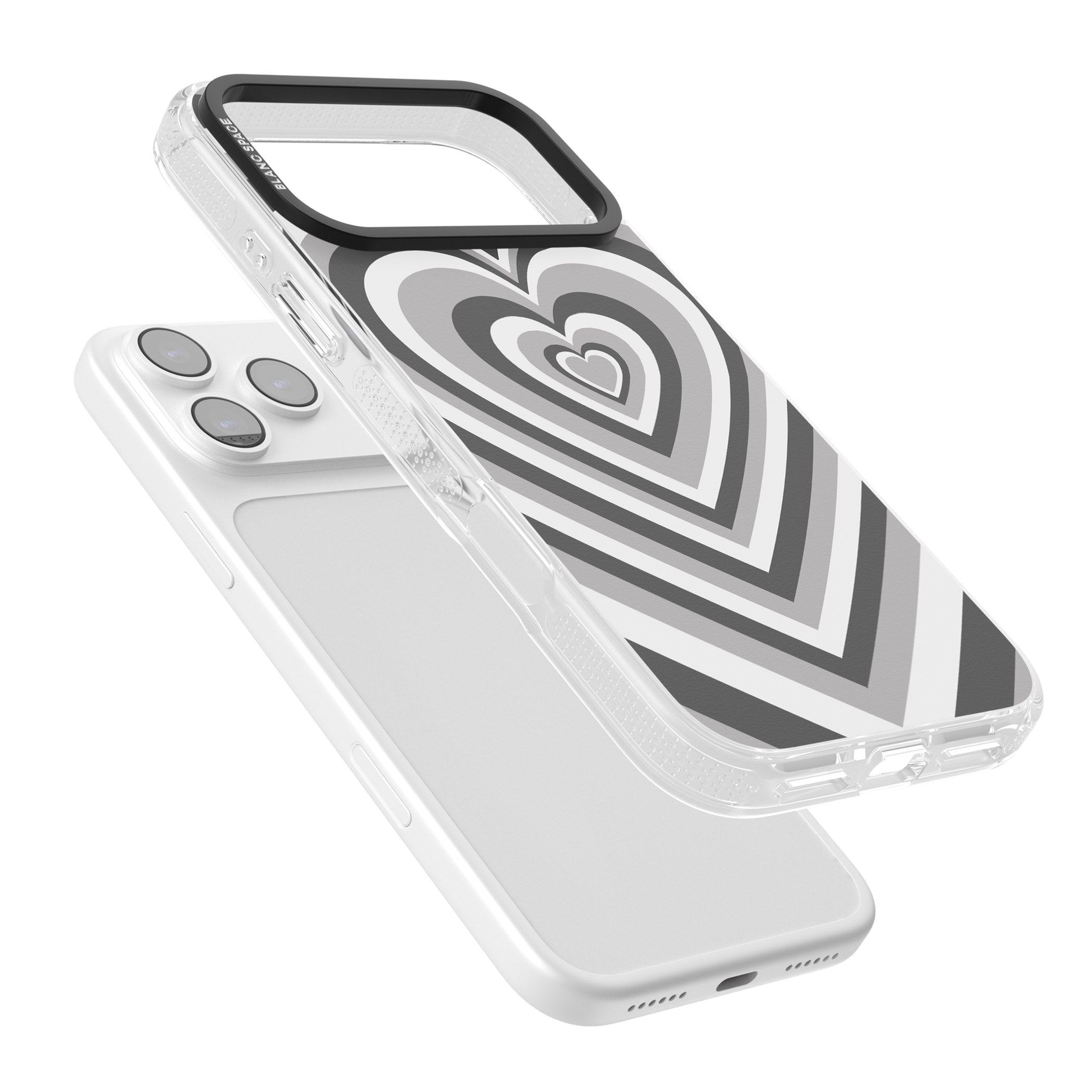 Monochrome Heart Illusion iPhone 17 Pro Max Impact Air Clear Phone Case Colours