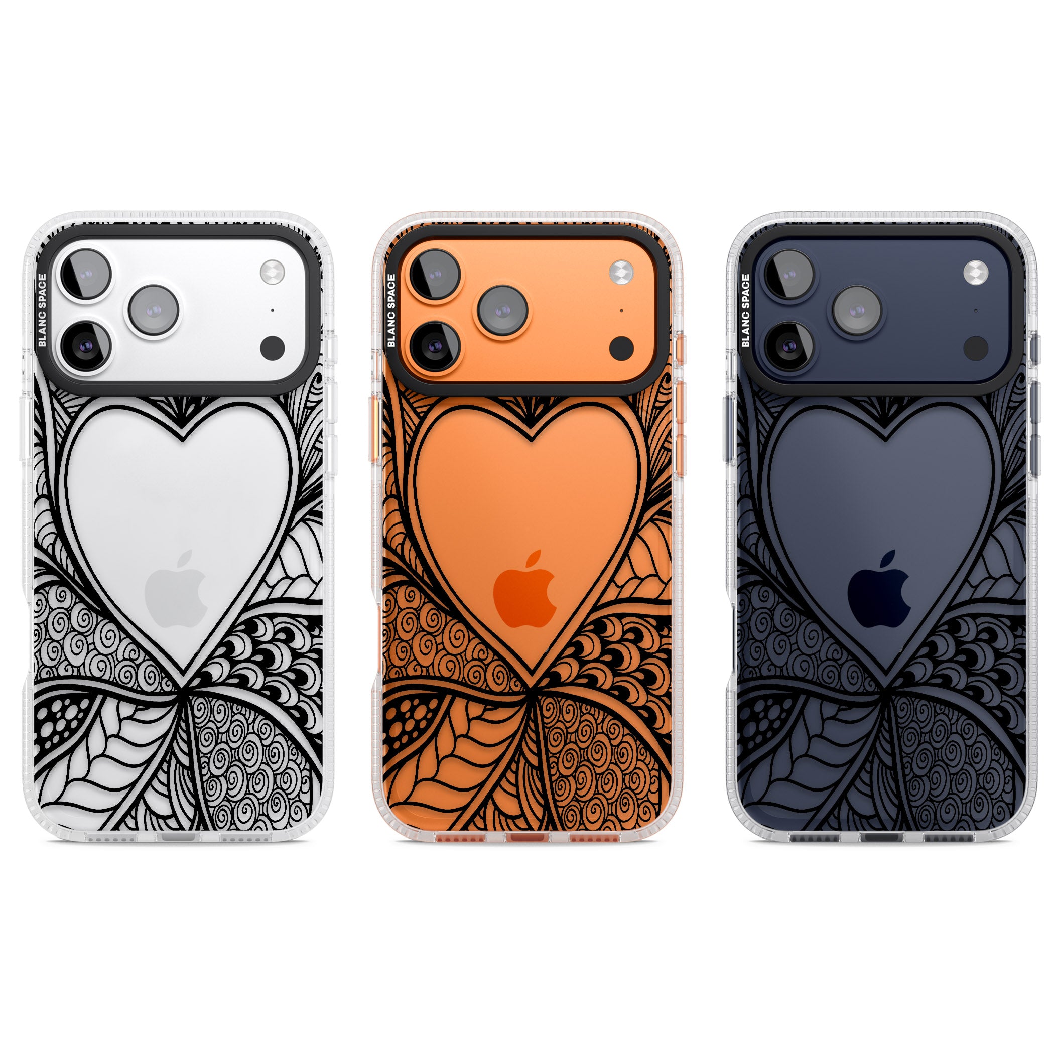 Black Henna Heart iPhone 17 Pro Impact Air Clear Phone Case APT Impact Protection