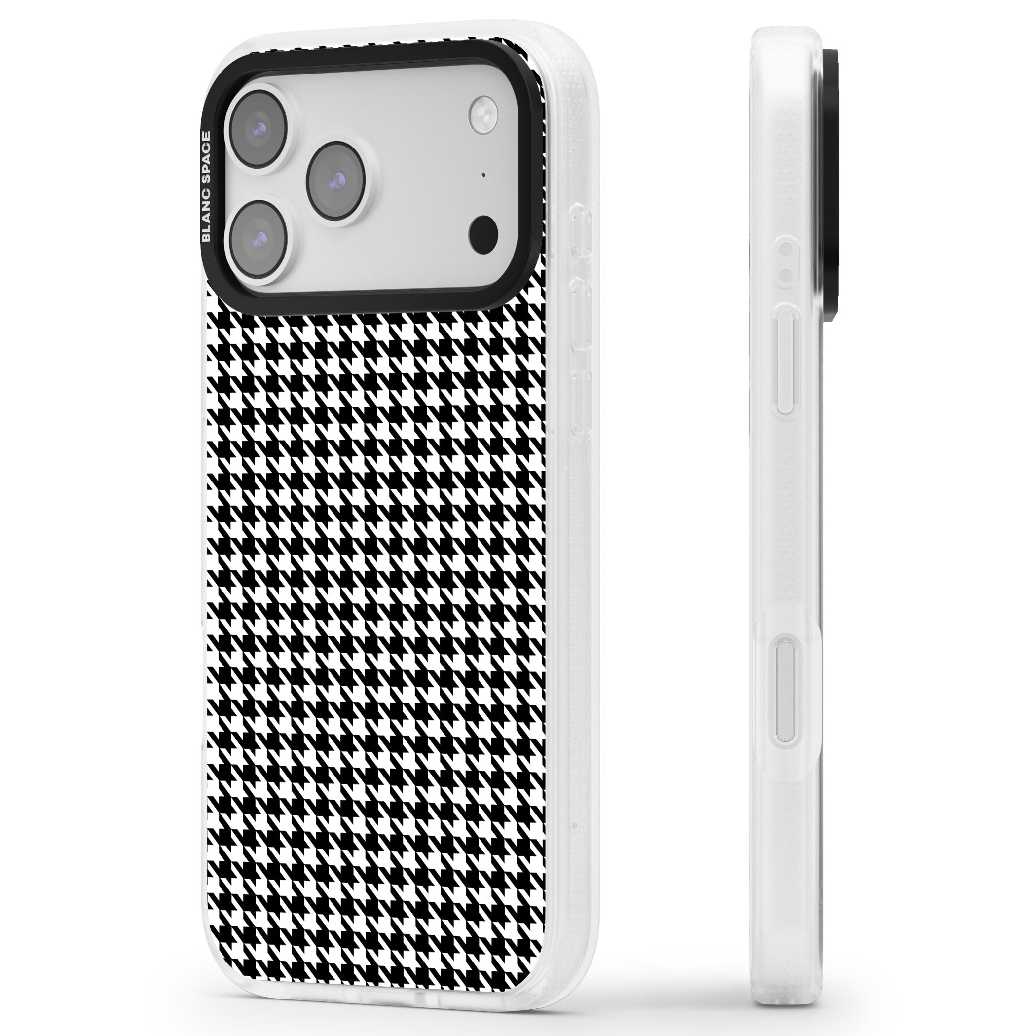 Black Houndstooth Pattern iPhone 17 Pro Max Impact Air Clear Phone Case Side Profile