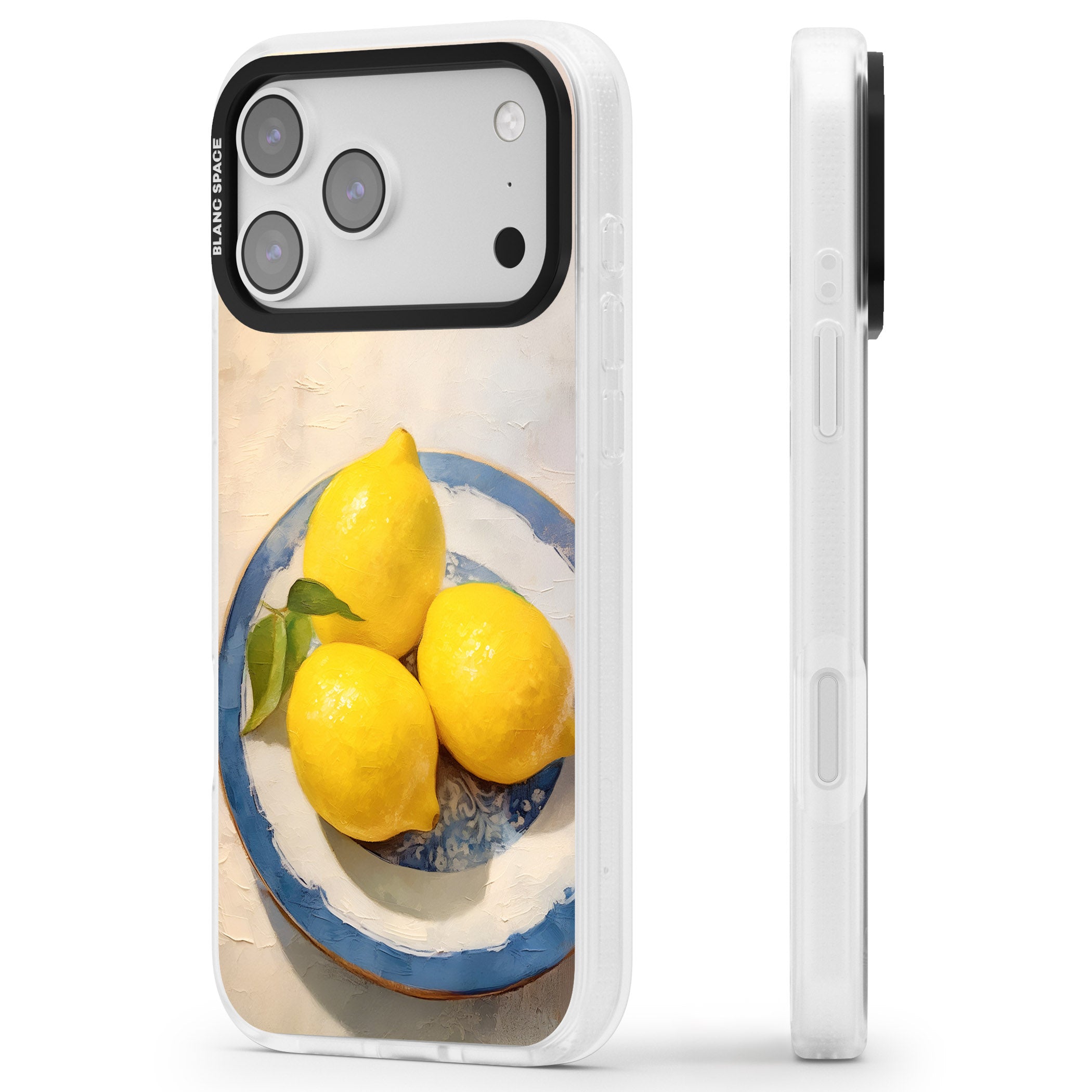 Lemons on Porcelain iPhone 17 Pro Max Impact Air Clear Phone Case Side Profile