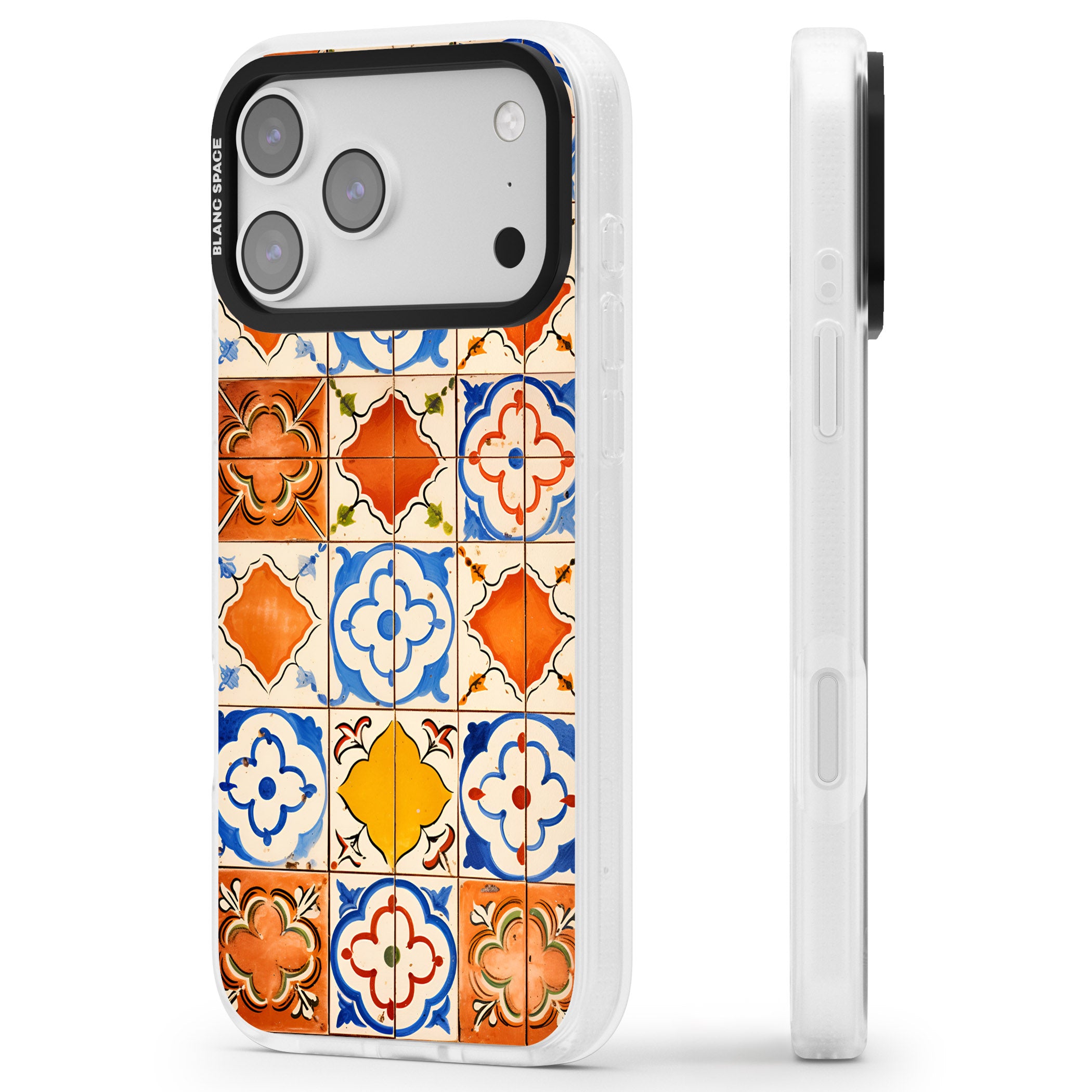 Spanish Mosaic Tiles iPhone 17 Pro Max Impact Air Clear Phone Case Side Profile