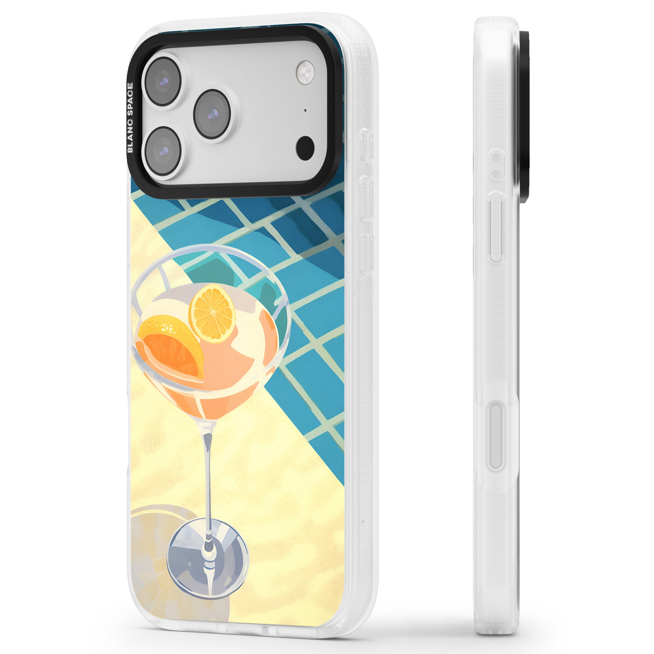 Poolside Citrus Cocktail iPhone 17 Pro Max Impact Air Clear Phone Case Side Profile