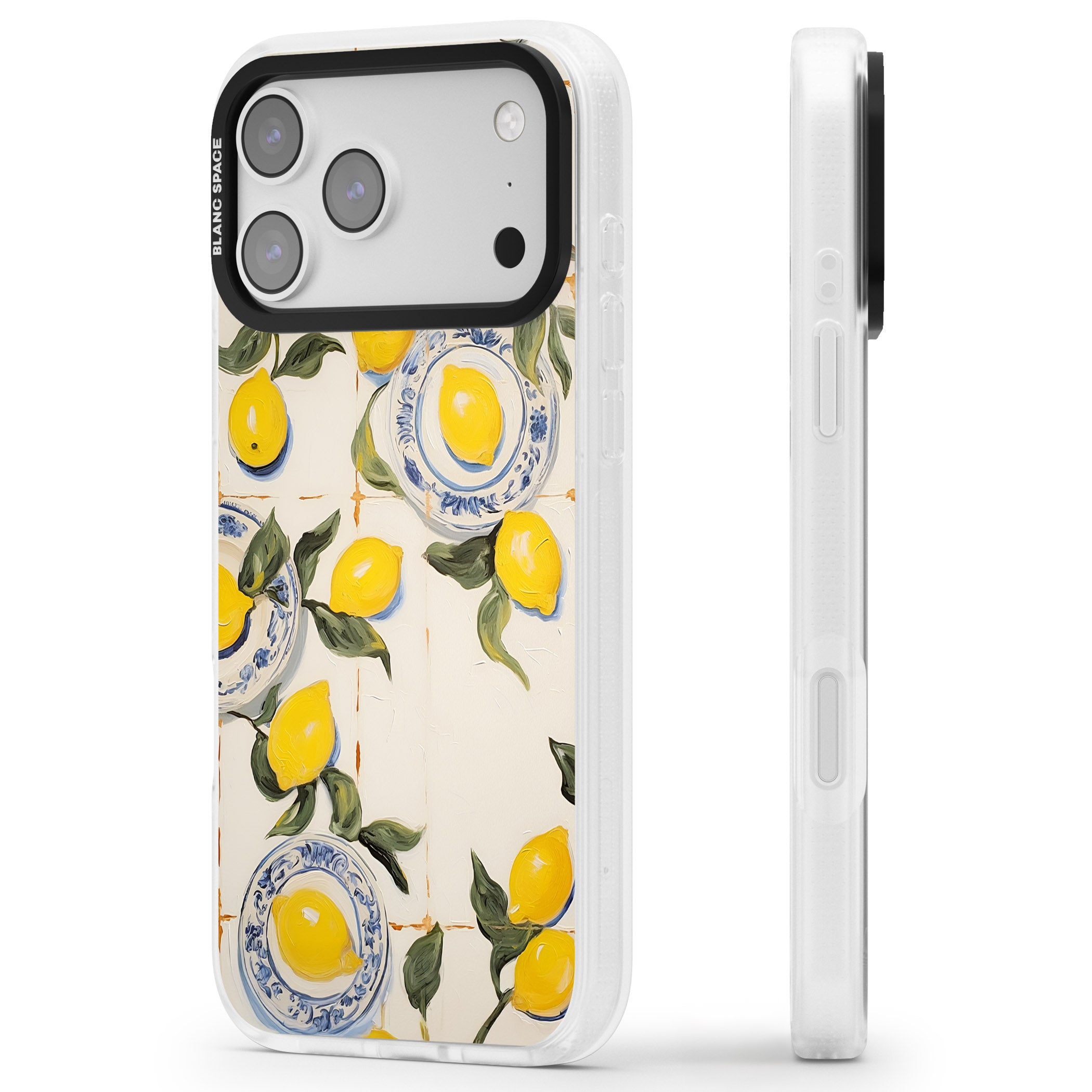 Lemons & Porcelain iPhone 17 Pro Max Impact Air Clear Phone Case Side Profile