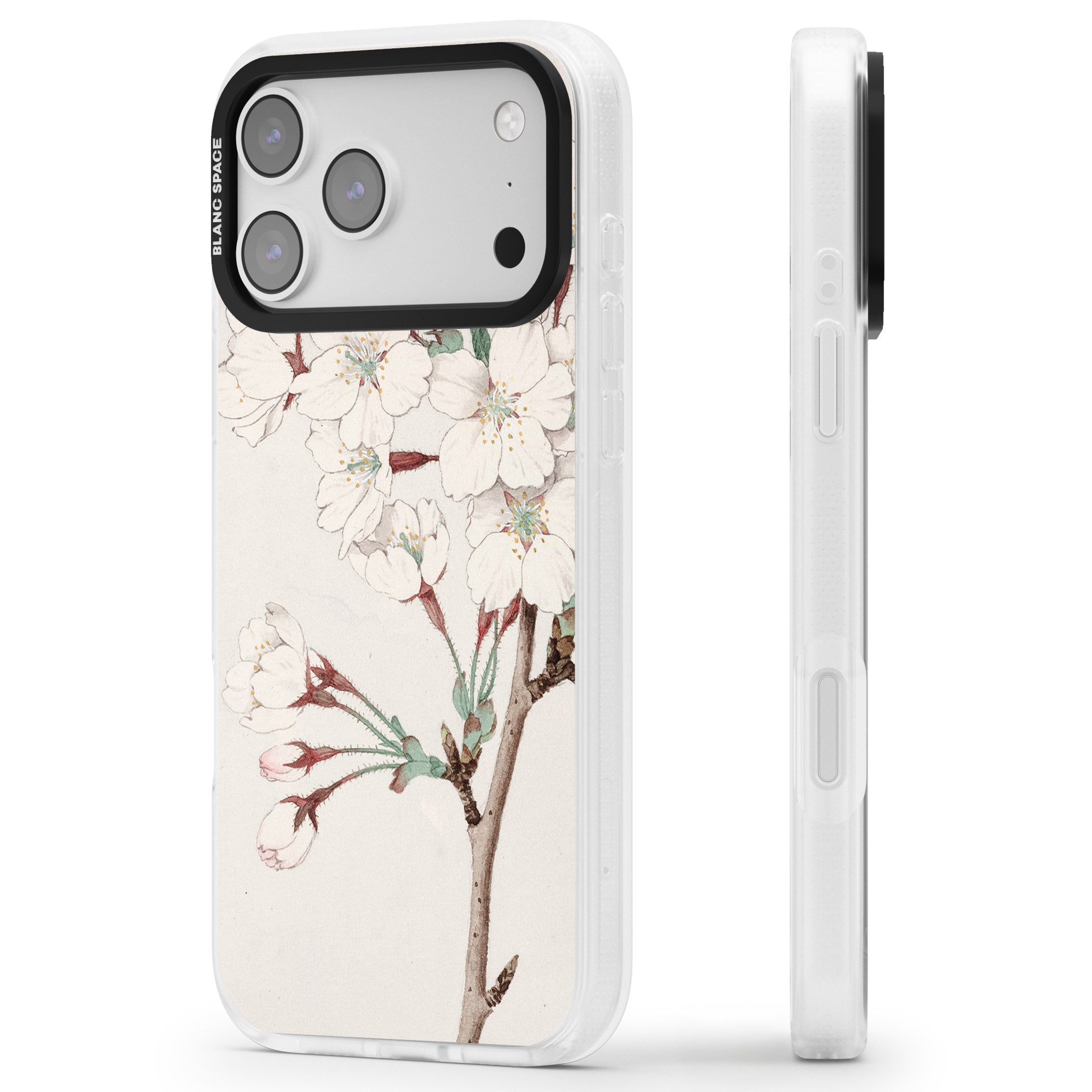 Vintage Japanese Illustrations Cherry Blossoms iPhone 17 Pro Max Impact Air Clear Phone Case Side Profile