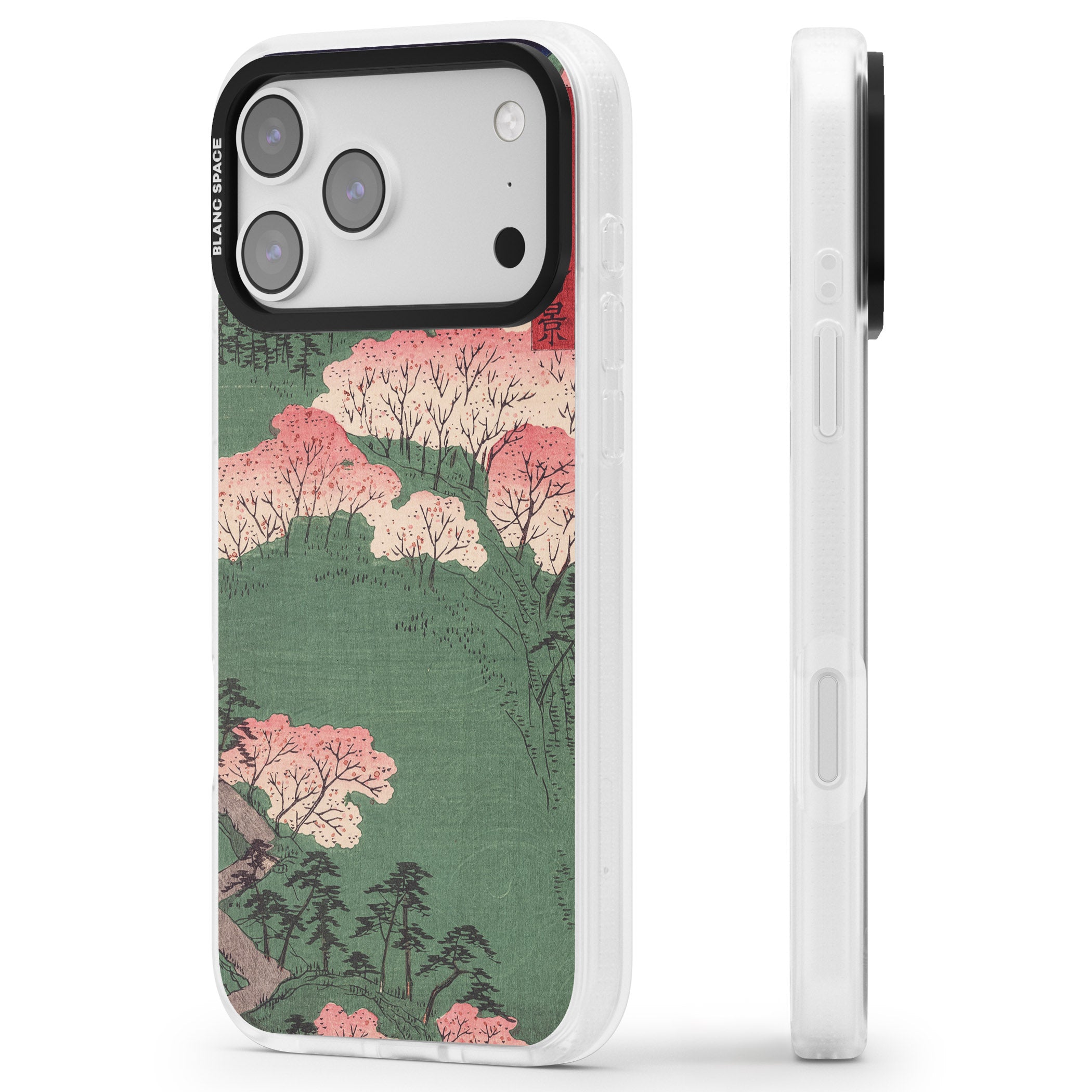 Japanese Illustration Cherry Blossom Forest iPhone 17 Pro Max Impact Air Clear Phone Case Side Profile