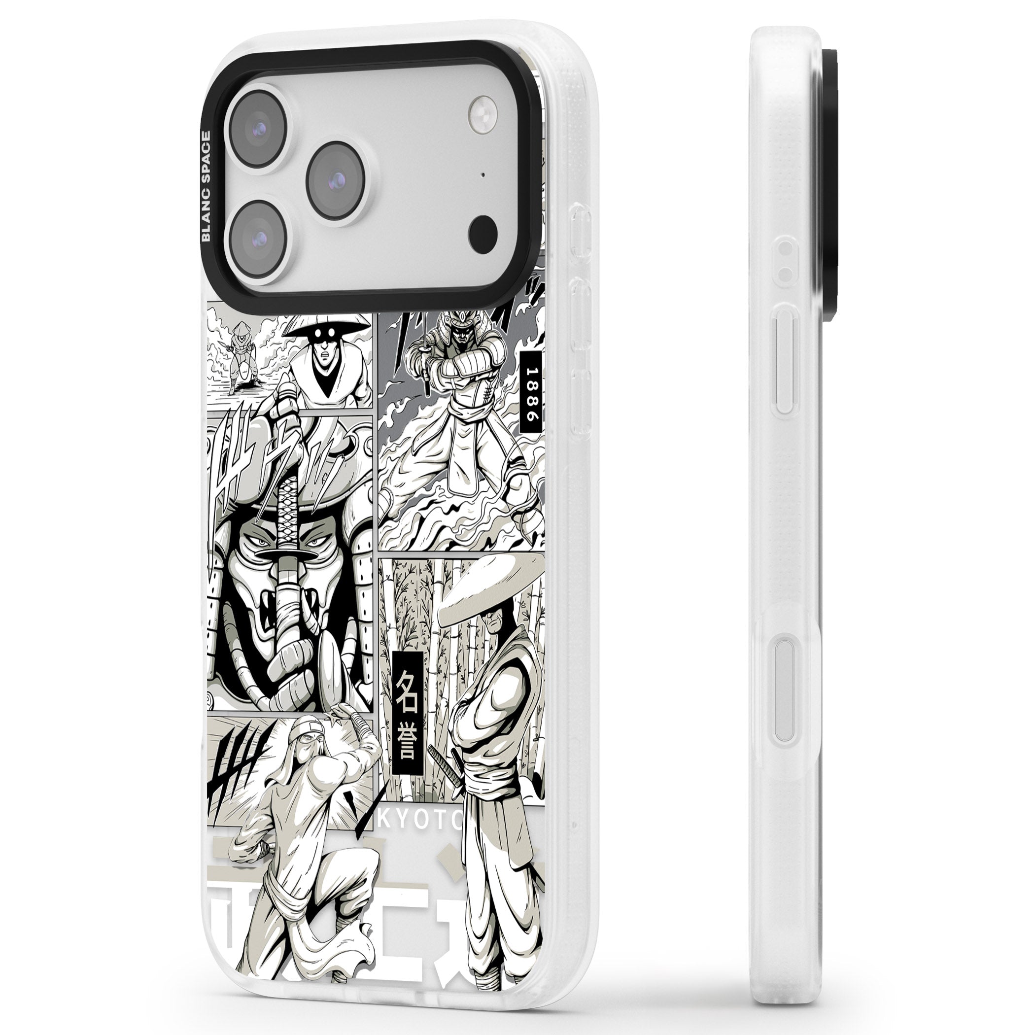 Greyscale Anime Comic iPhone 17 Pro Max Impact Air Clear Phone Case Side Profile
