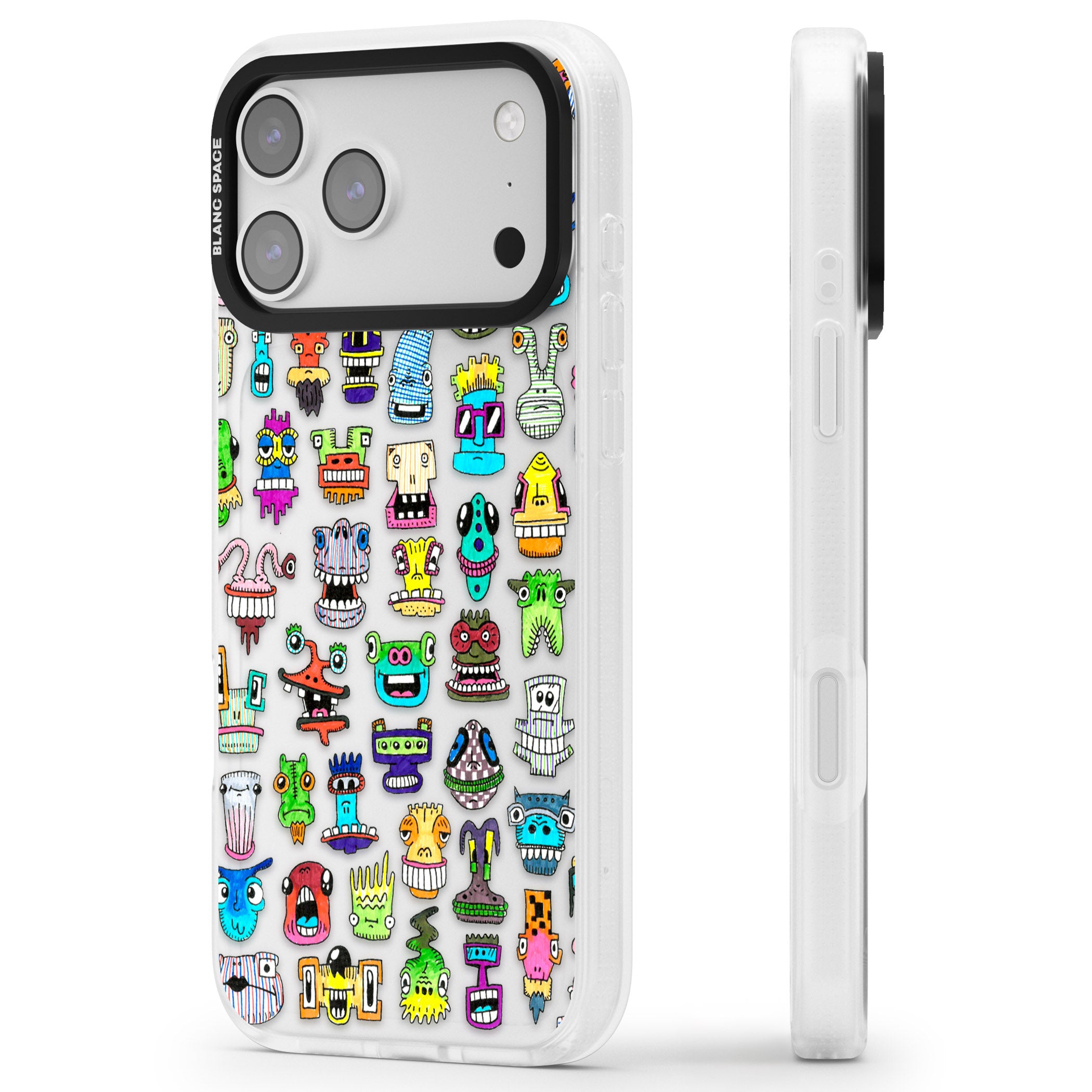 Familiar Faces iPhone 17 Pro Max Impact Air Clear Phone Case Side Profile