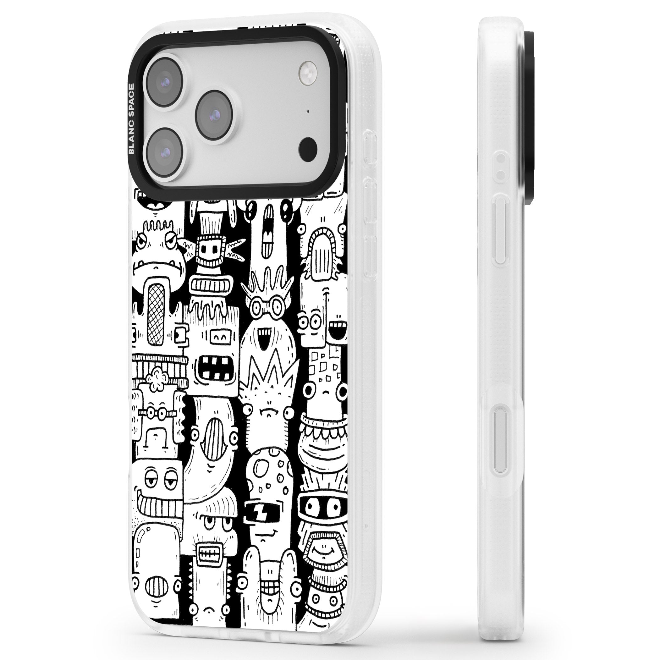 Monochrome Heads iPhone 17 Pro Max Impact Air Clear Phone Case Side Profile