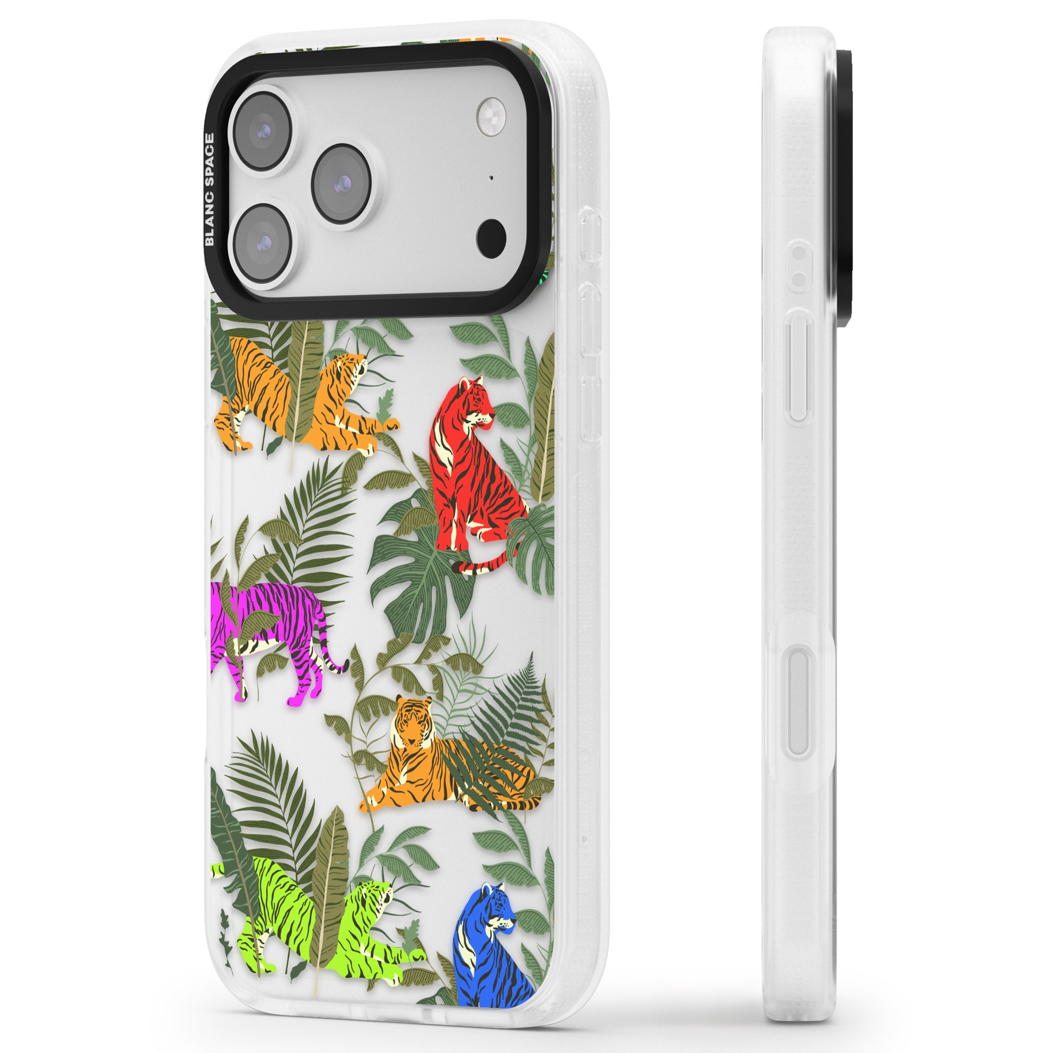 Colorful Jungle Tiger iPhone 17 Pro Max Impact Air Clear Phone Case Side Profile