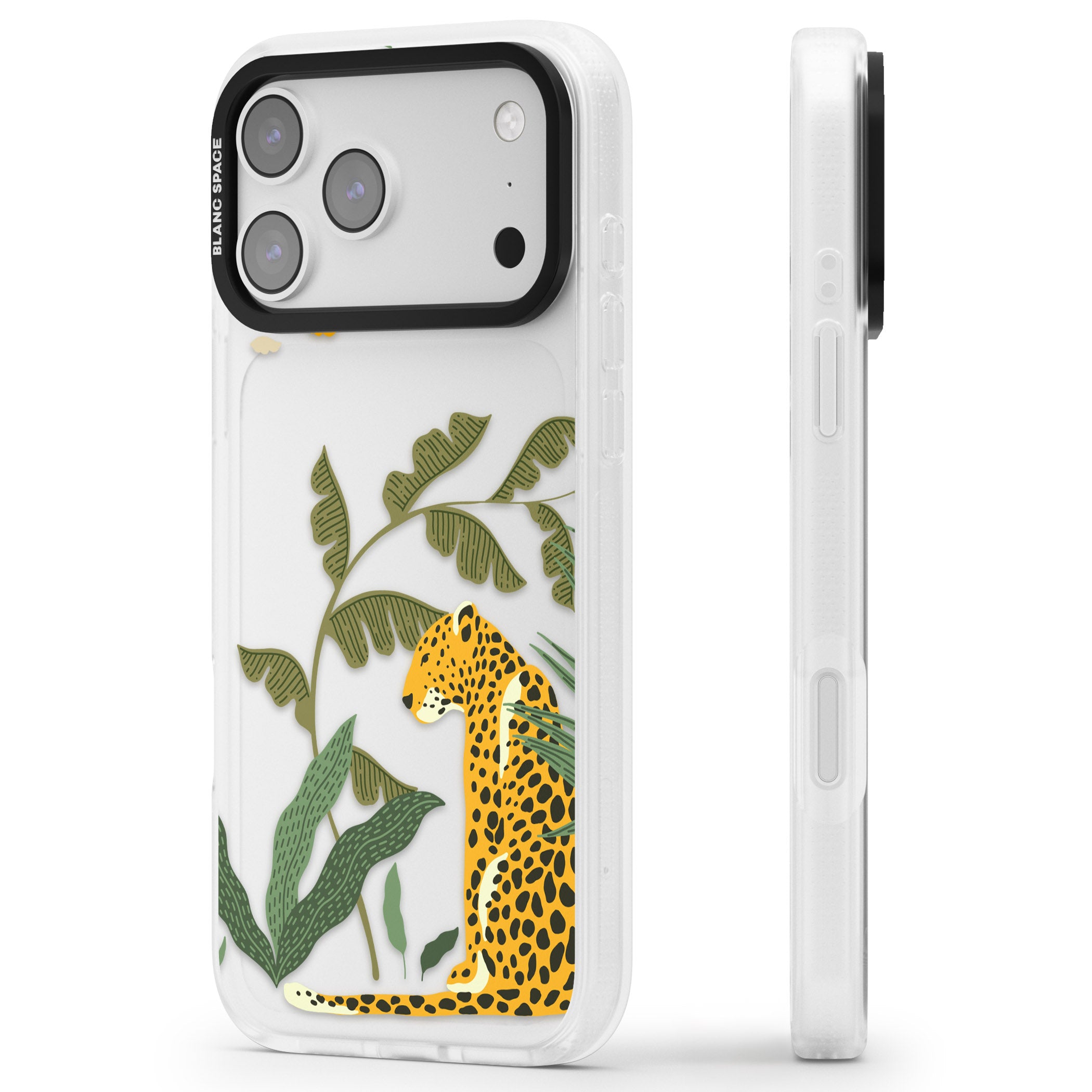 Large Jungle Cat Pattern iPhone 17 Pro Max Impact Air Clear Phone Case Side Profile