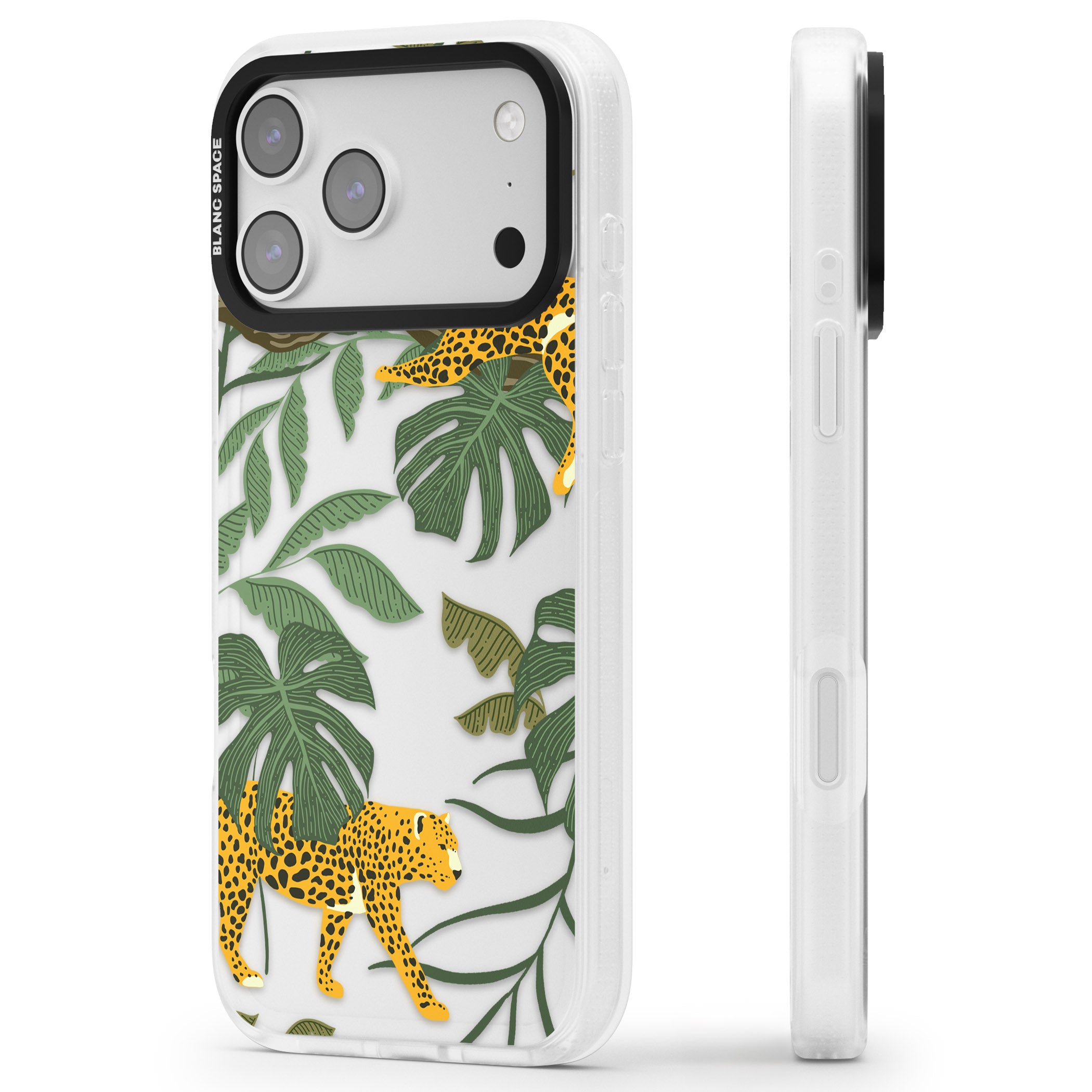 Jungle Cat Pattern iPhone 17 Pro Max Impact Air Clear Phone Case Side Profile