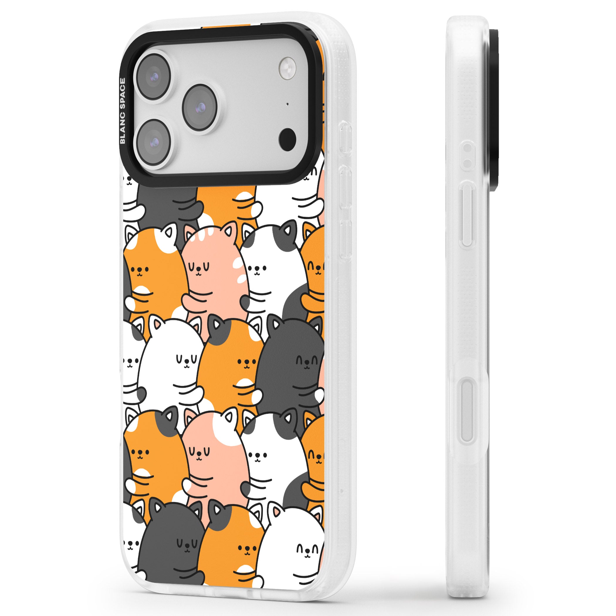 Spooning Cats Kawaii Pattern iPhone 17 Pro Max Impact Air Clear Phone Case Side Profile