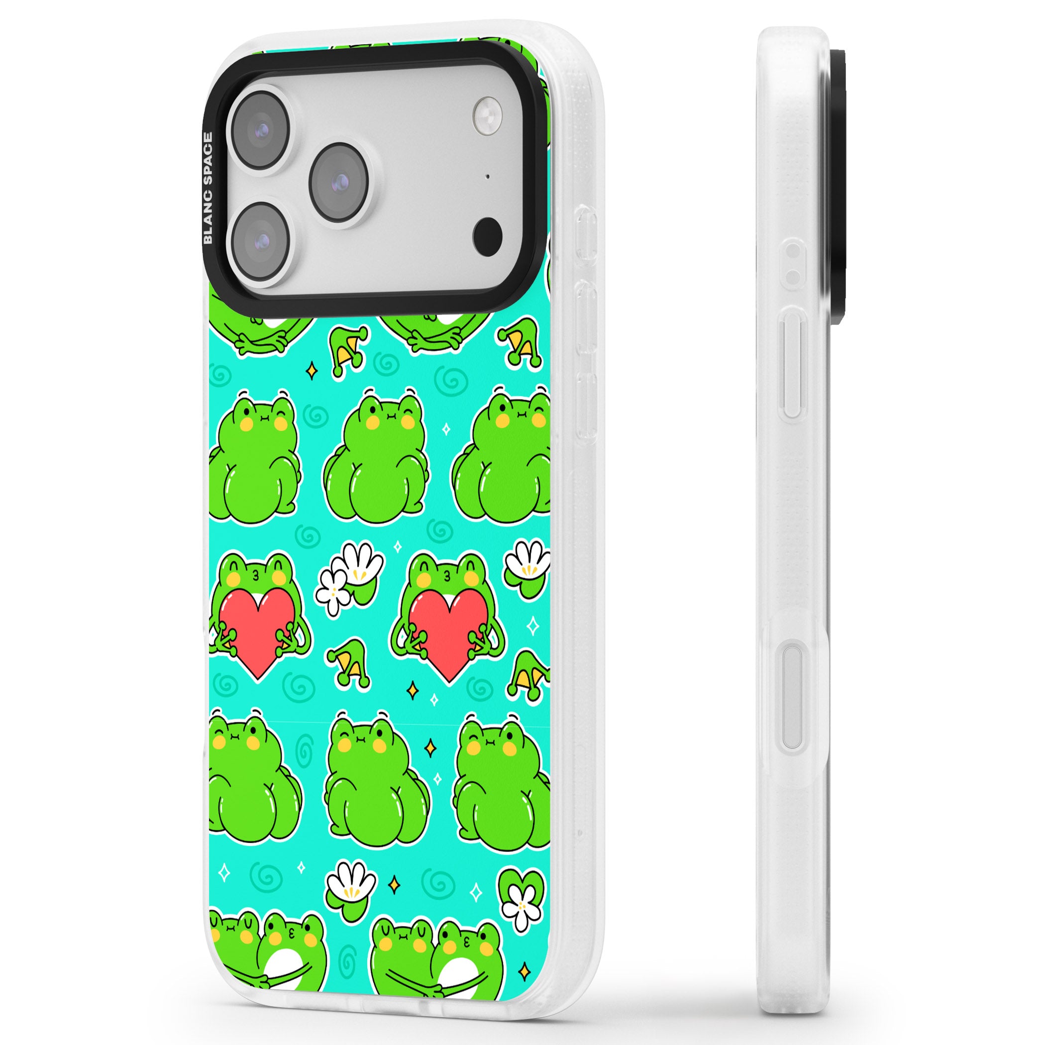 Frog Booty Kawaii Pattern iPhone 17 Pro Max Impact Air Clear Phone Case Side Profile