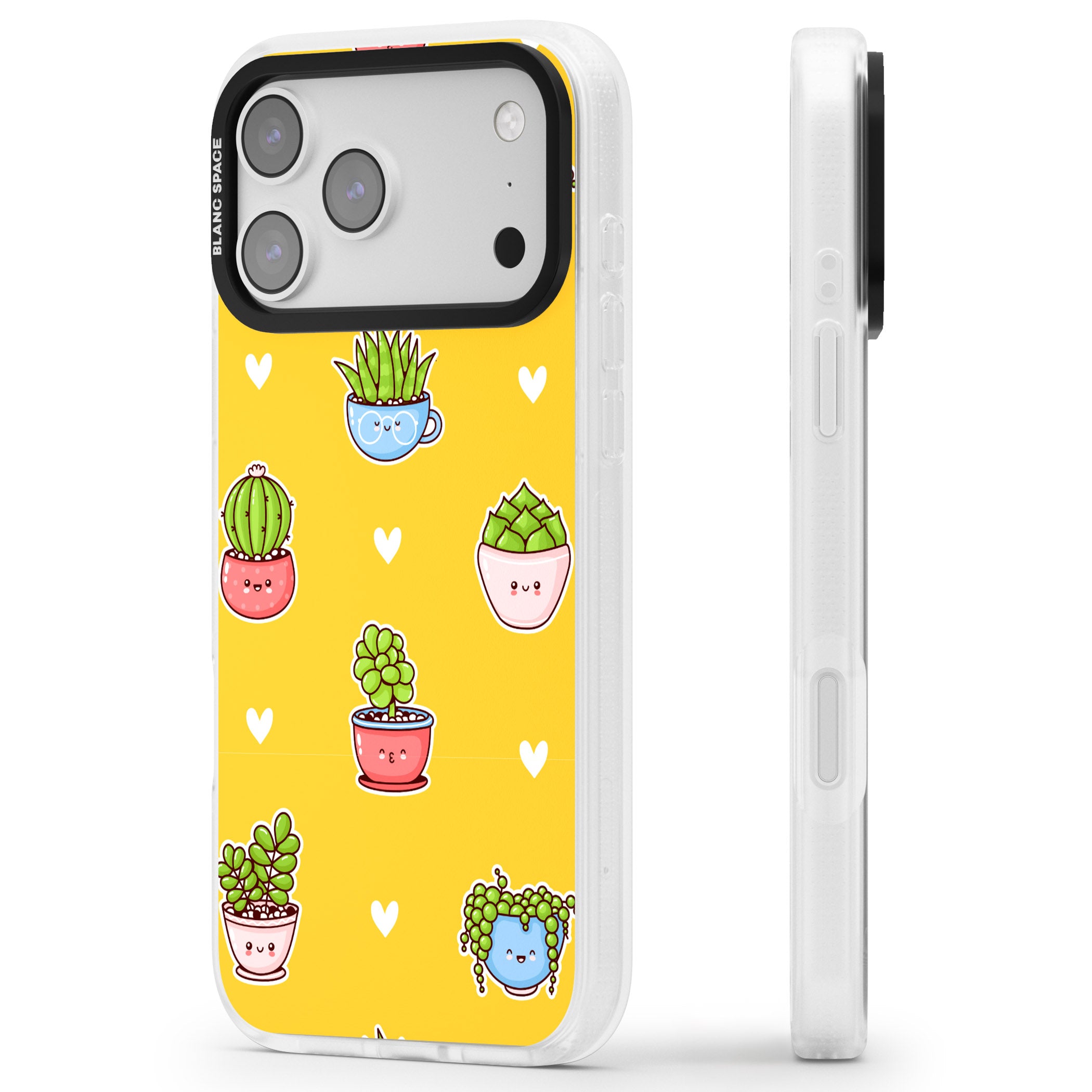 Plant Faces Kawaii Pattern iPhone 17 Pro Max Impact Air Clear Phone Case Side Profile