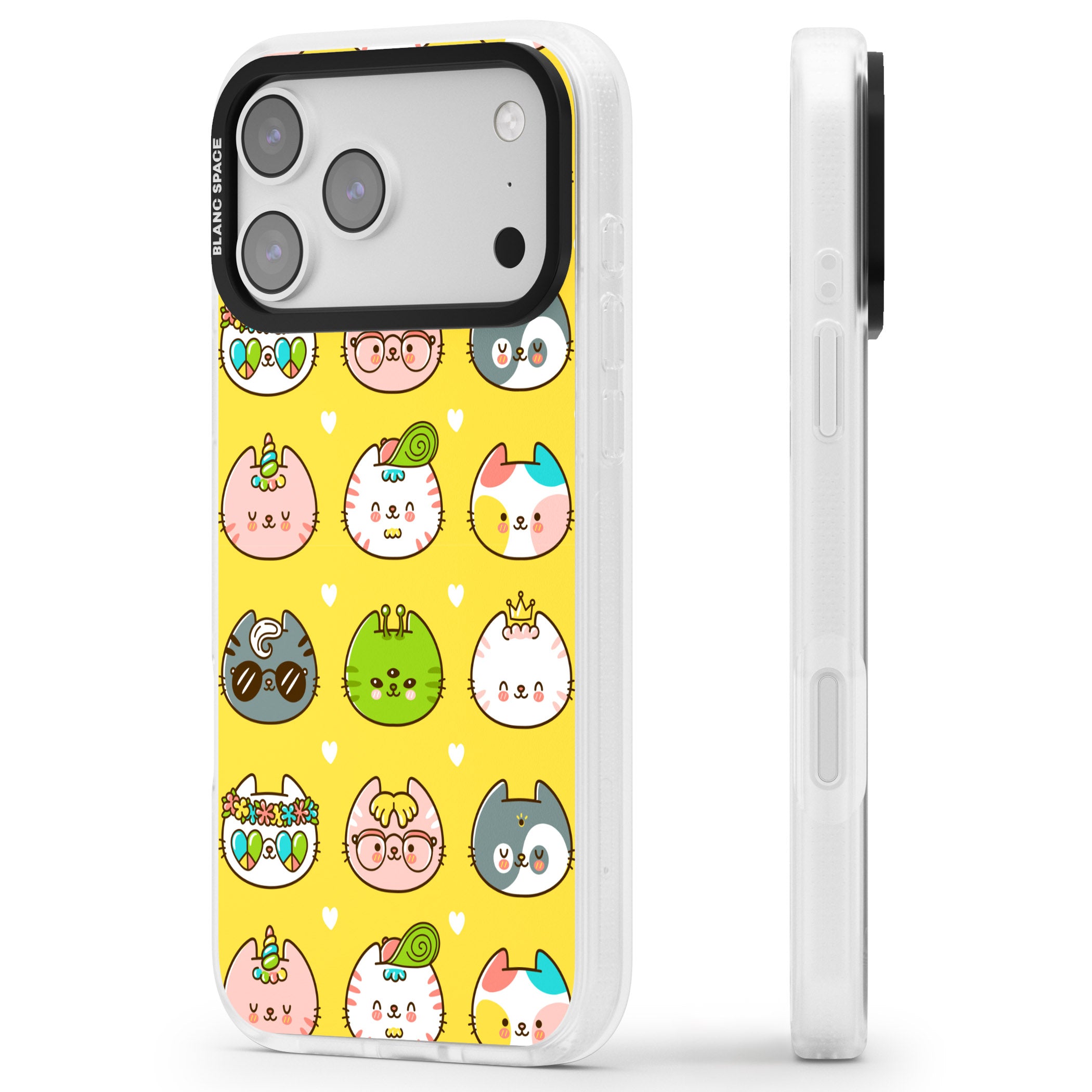 Mythical Cats Kawaii Pattern iPhone 17 Pro Max Impact Air Clear Phone Case Side Profile