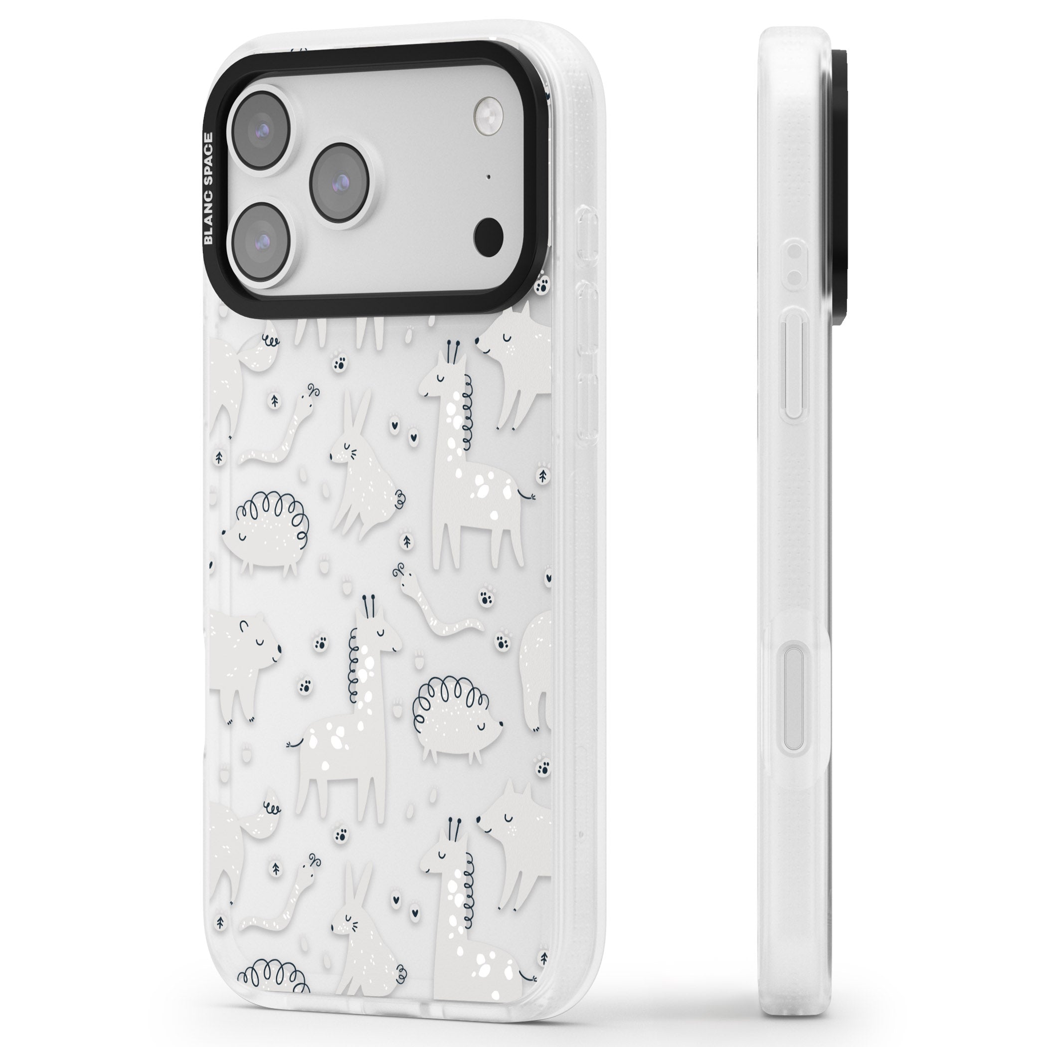 Monochrome Animal Party iPhone 17 Pro Max Impact Air Clear Phone Case Side Profile