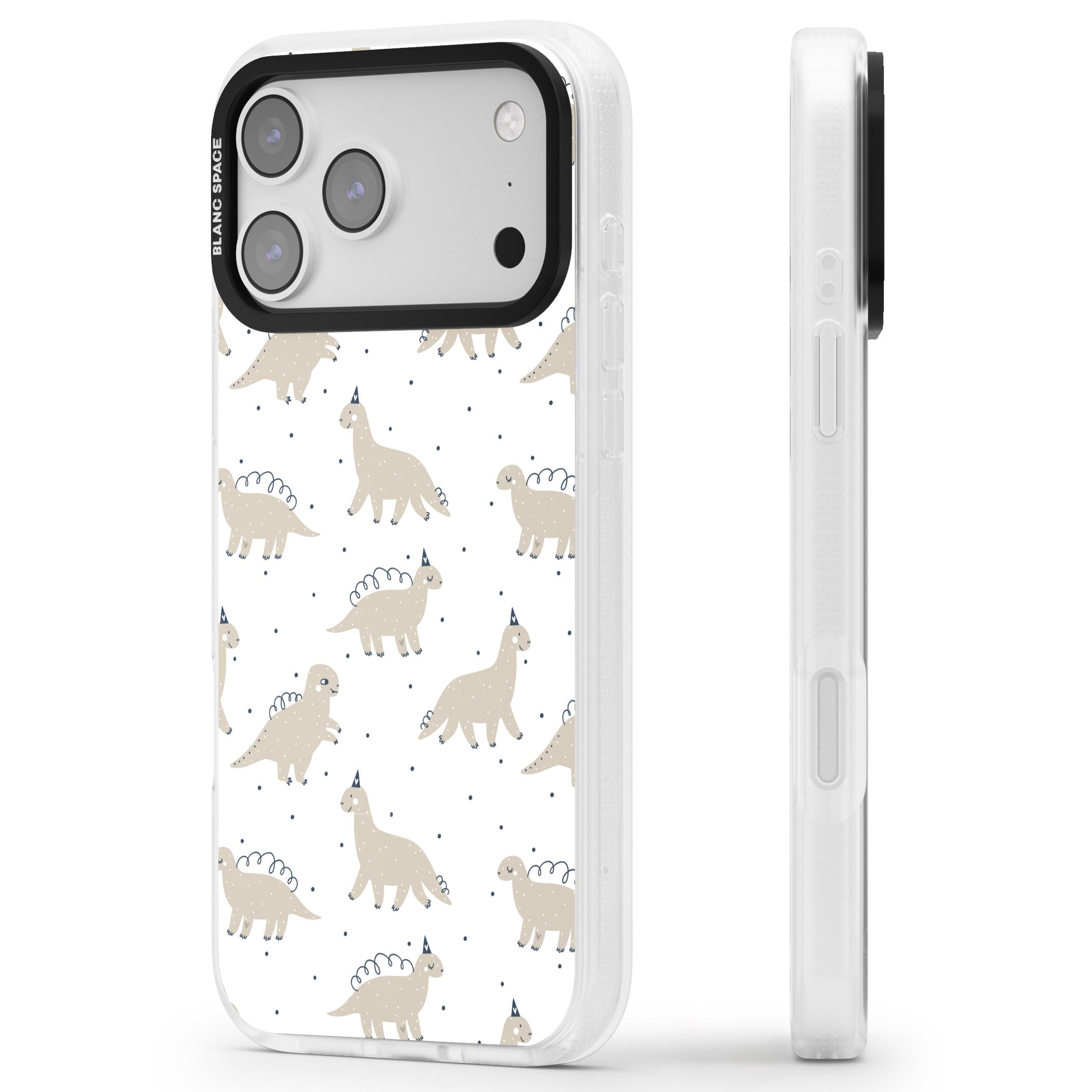 Party Dino Pattern iPhone 17 Pro Max Impact Air Clear Phone Case Side Profile