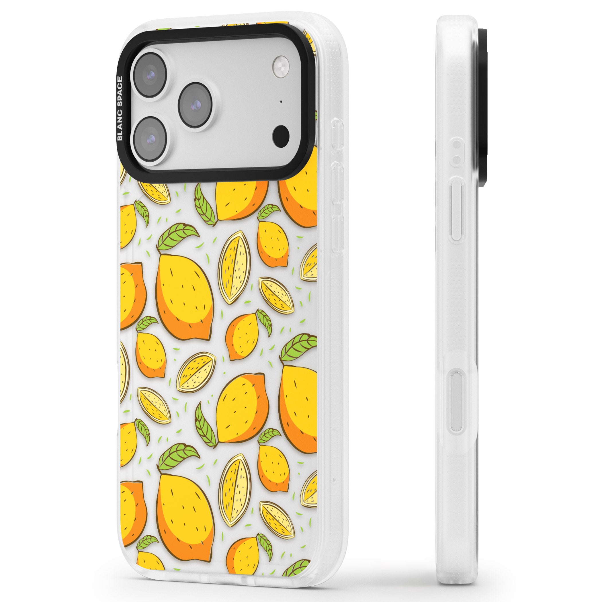 Lemon Pattern iPhone 17 Pro Max Impact Air Clear Phone Case Side Profile