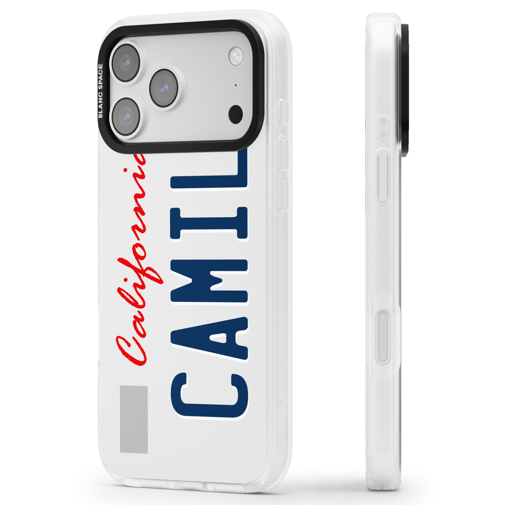 Personalised California License Plate iPhone 17 Pro Max Impact Air Clear Phone Case Side Profile