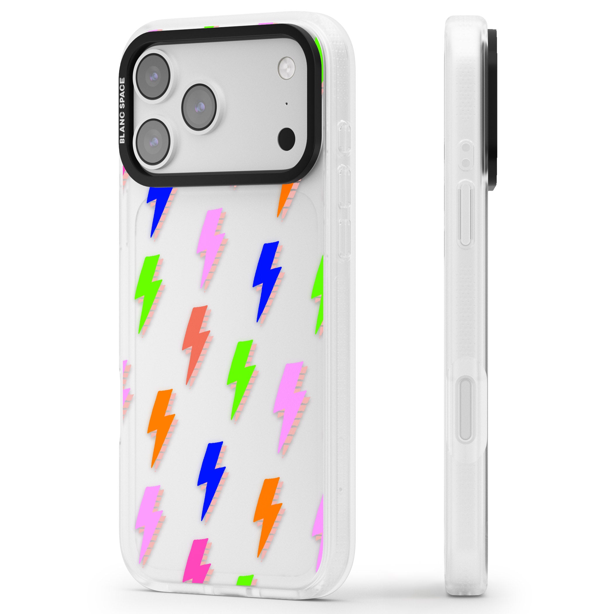 Rainbow Pop Lightning iPhone 17 Pro Max Impact Air Clear Phone Case Side Profile