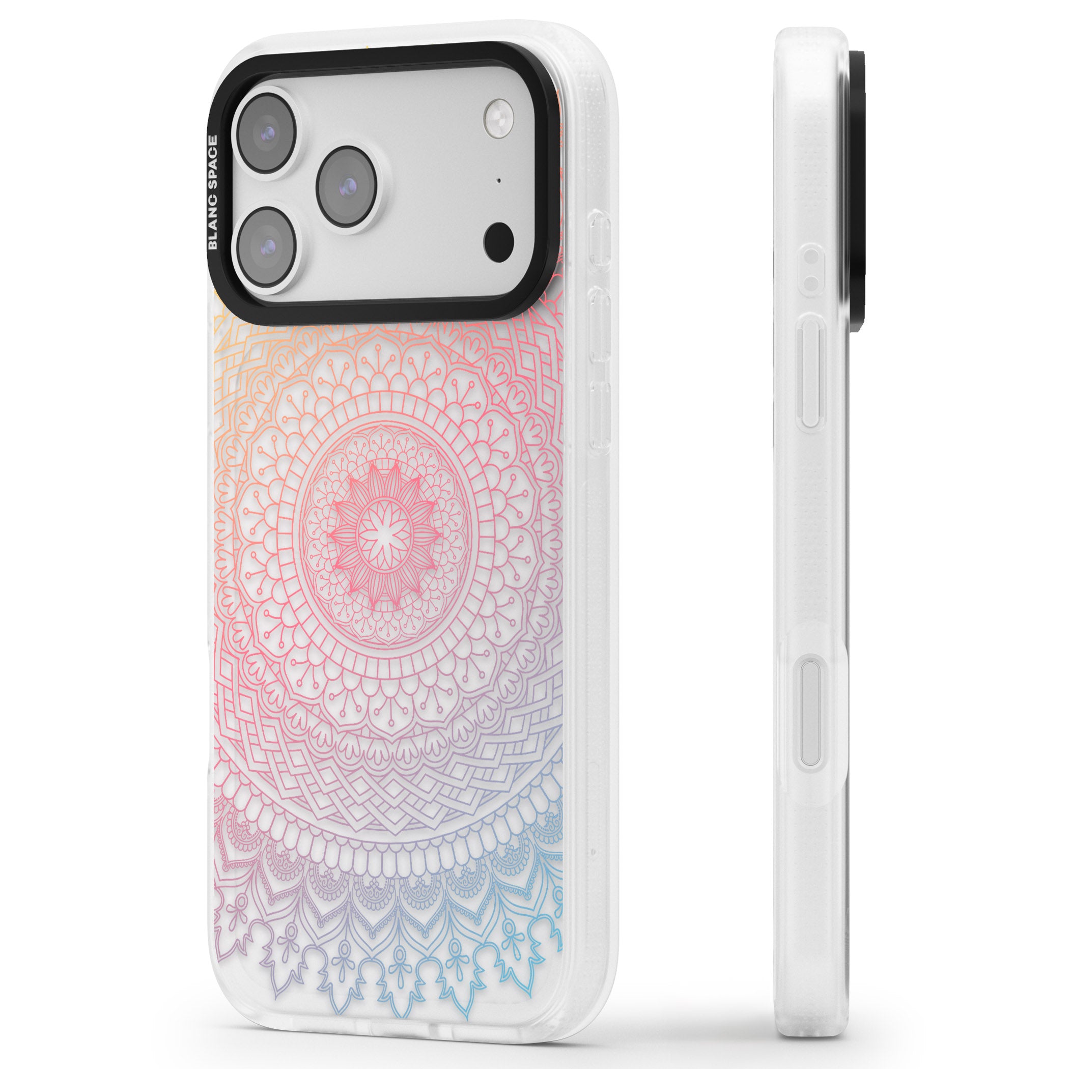 Rainbow Mandala iPhone 17 Pro Max Impact Air Clear Phone Case Side Profile