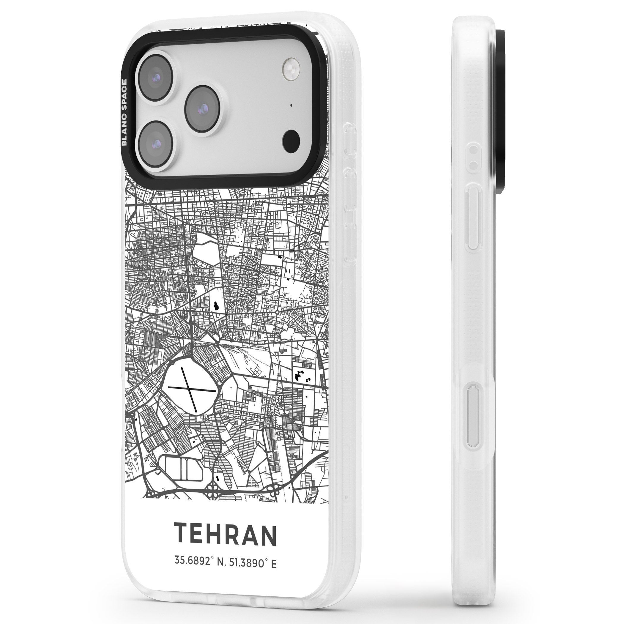 Tehran Map iPhone 17 Pro Max Impact Air Clear Phone Case Side Profile