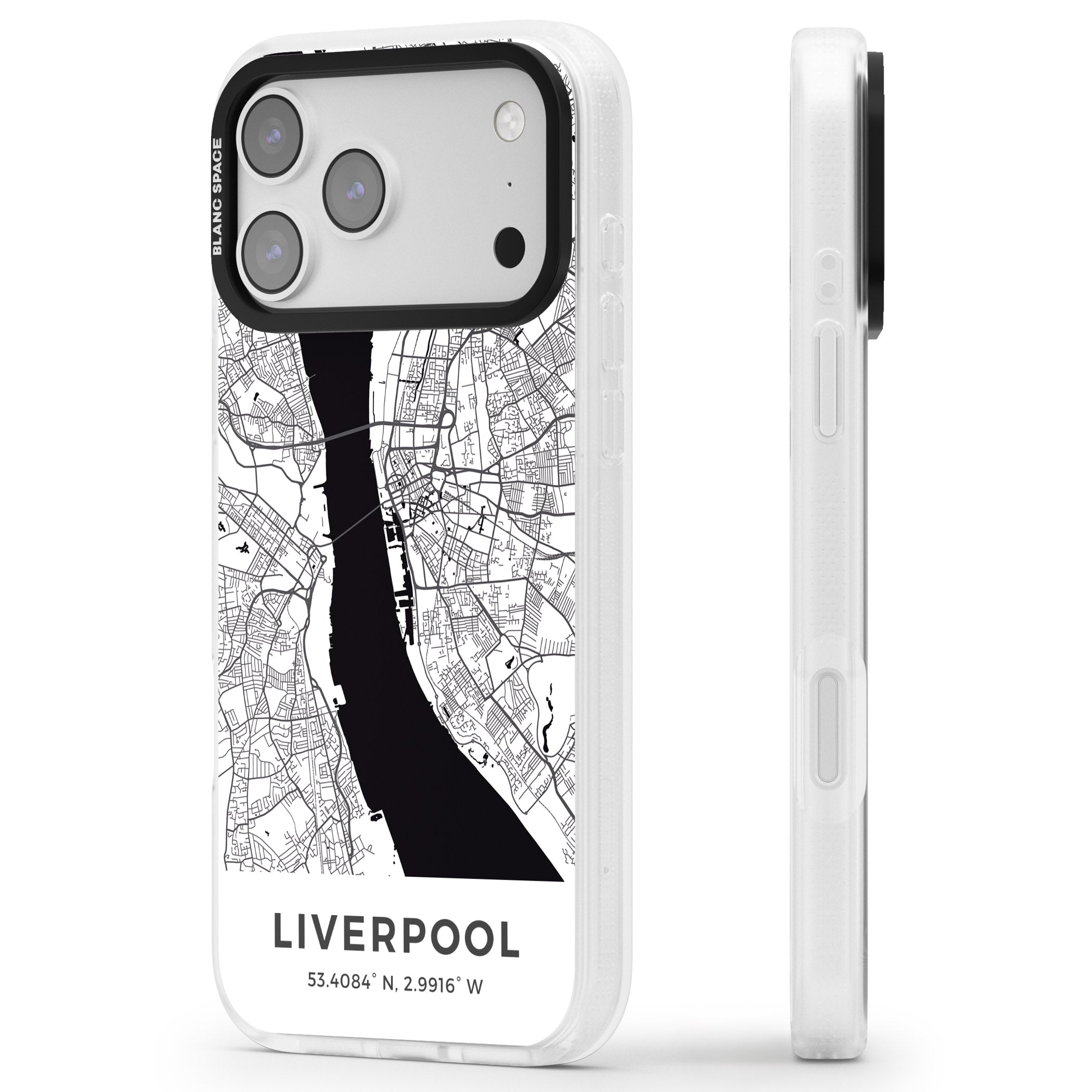 Liverpool Map iPhone 17 Pro Max Impact Air Clear Phone Case Side Profile